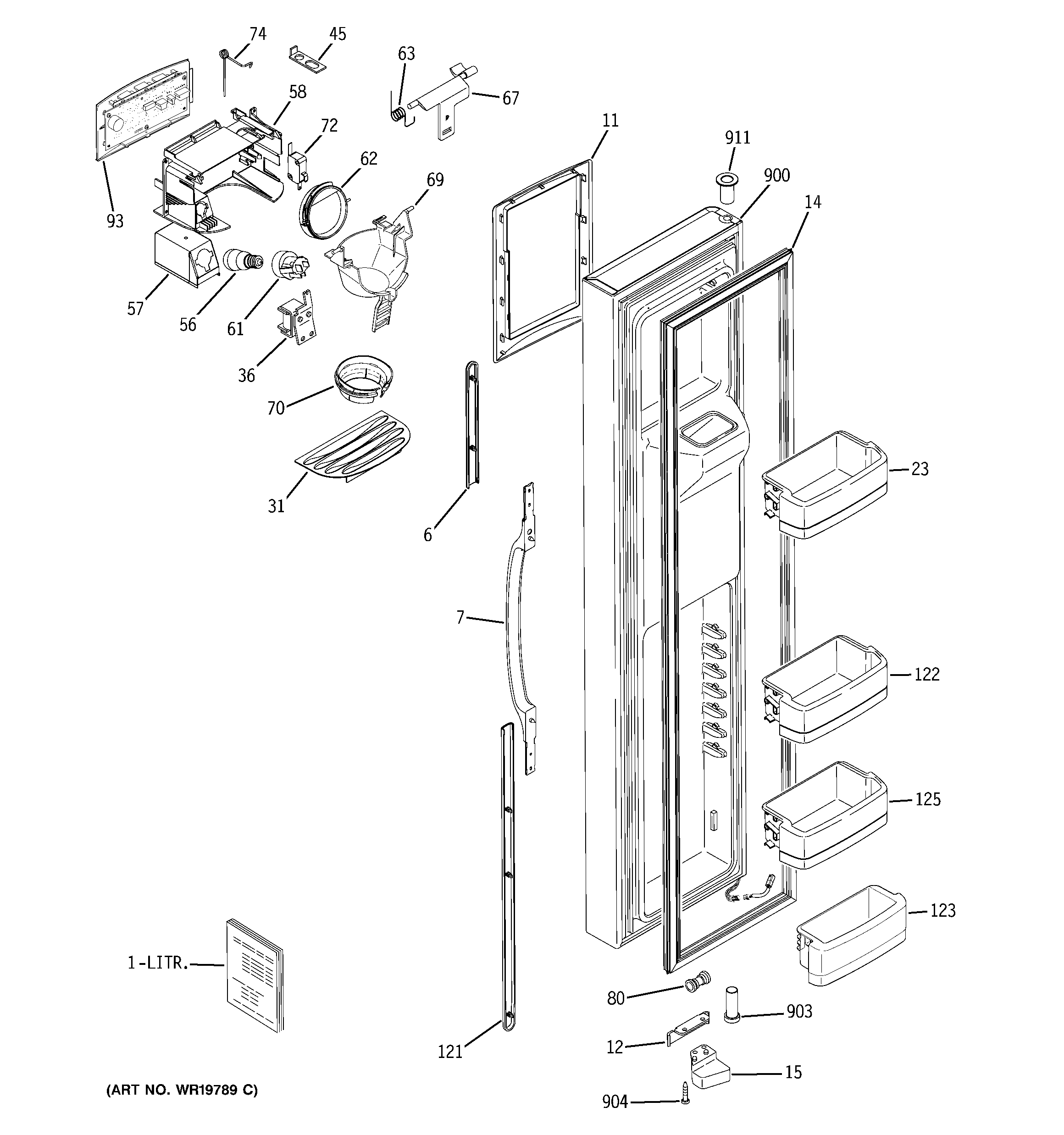 GE GCG23MISAFBB freezer door diagram