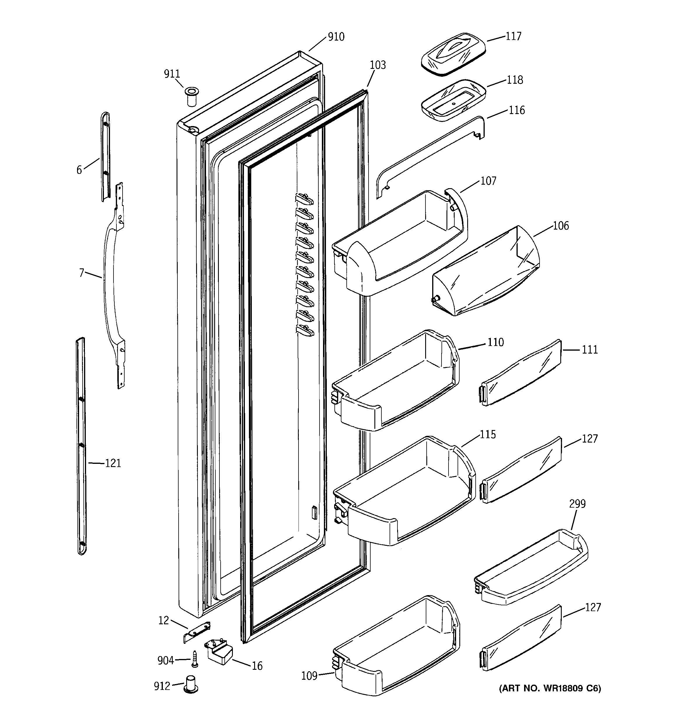 GE GCG23MISAFBB fresh food door diagram