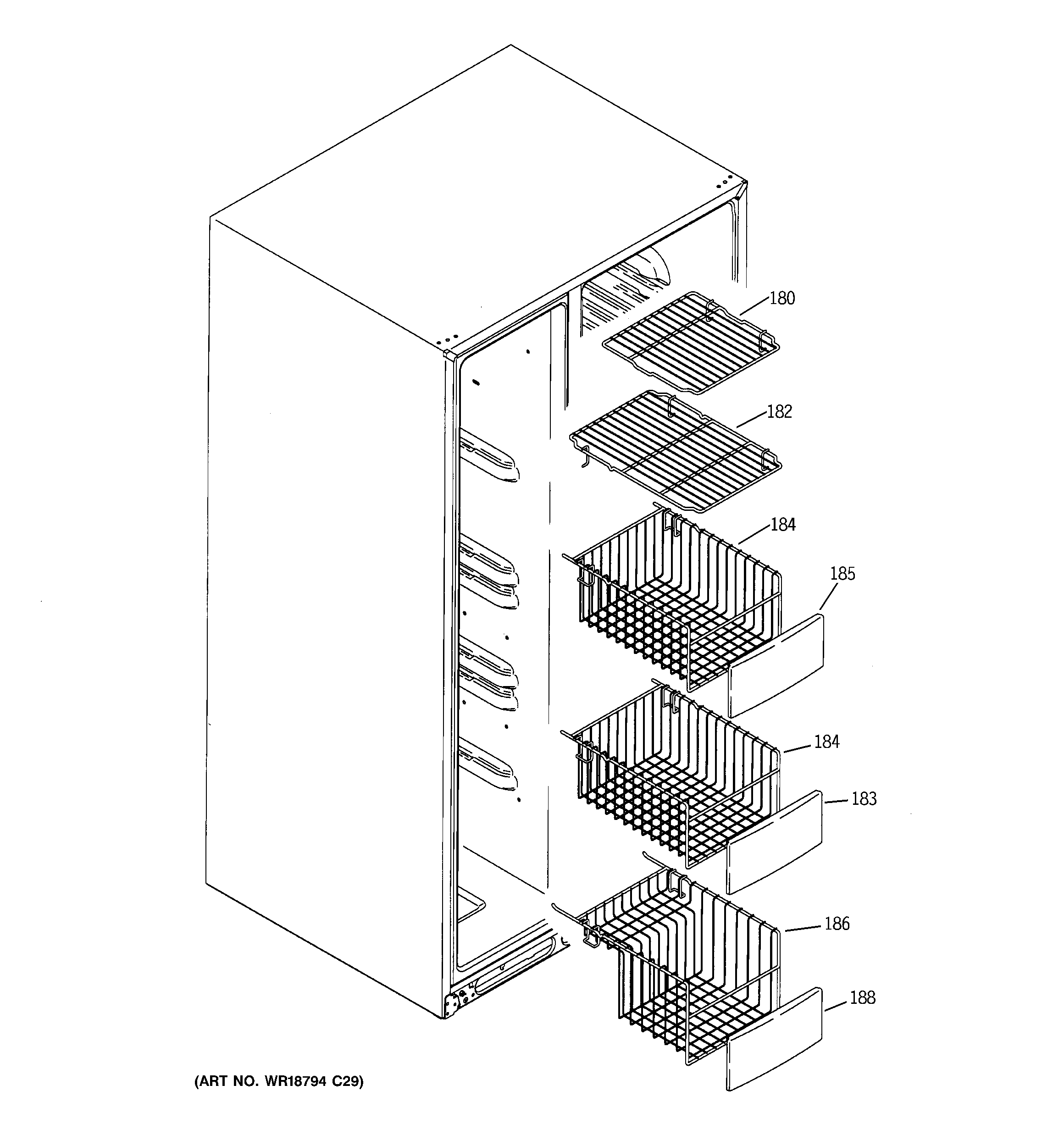 GE GCG23MISAFBB freezer shelves diagram
