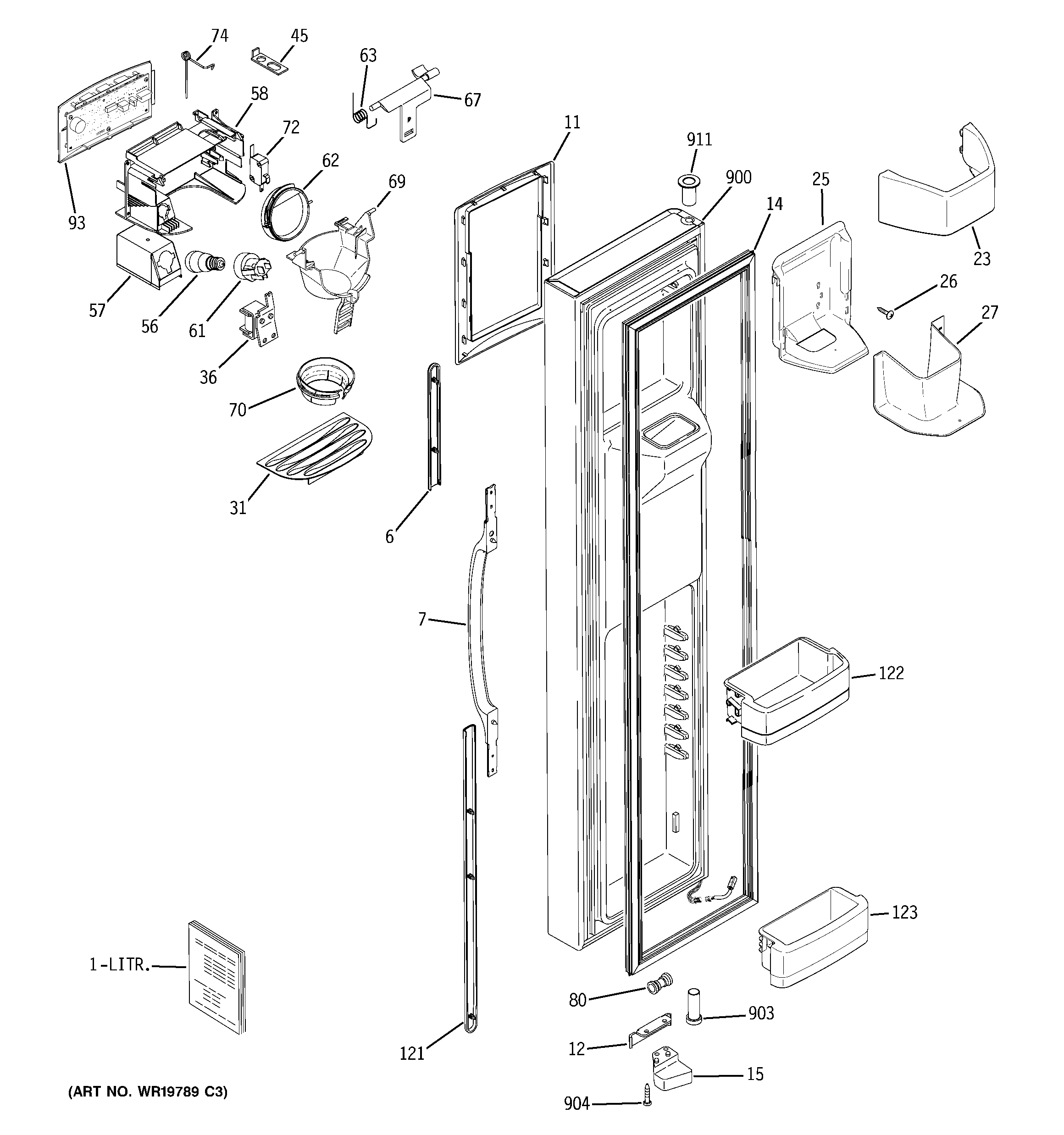 GE GSC23LGRCBB freezer door diagram