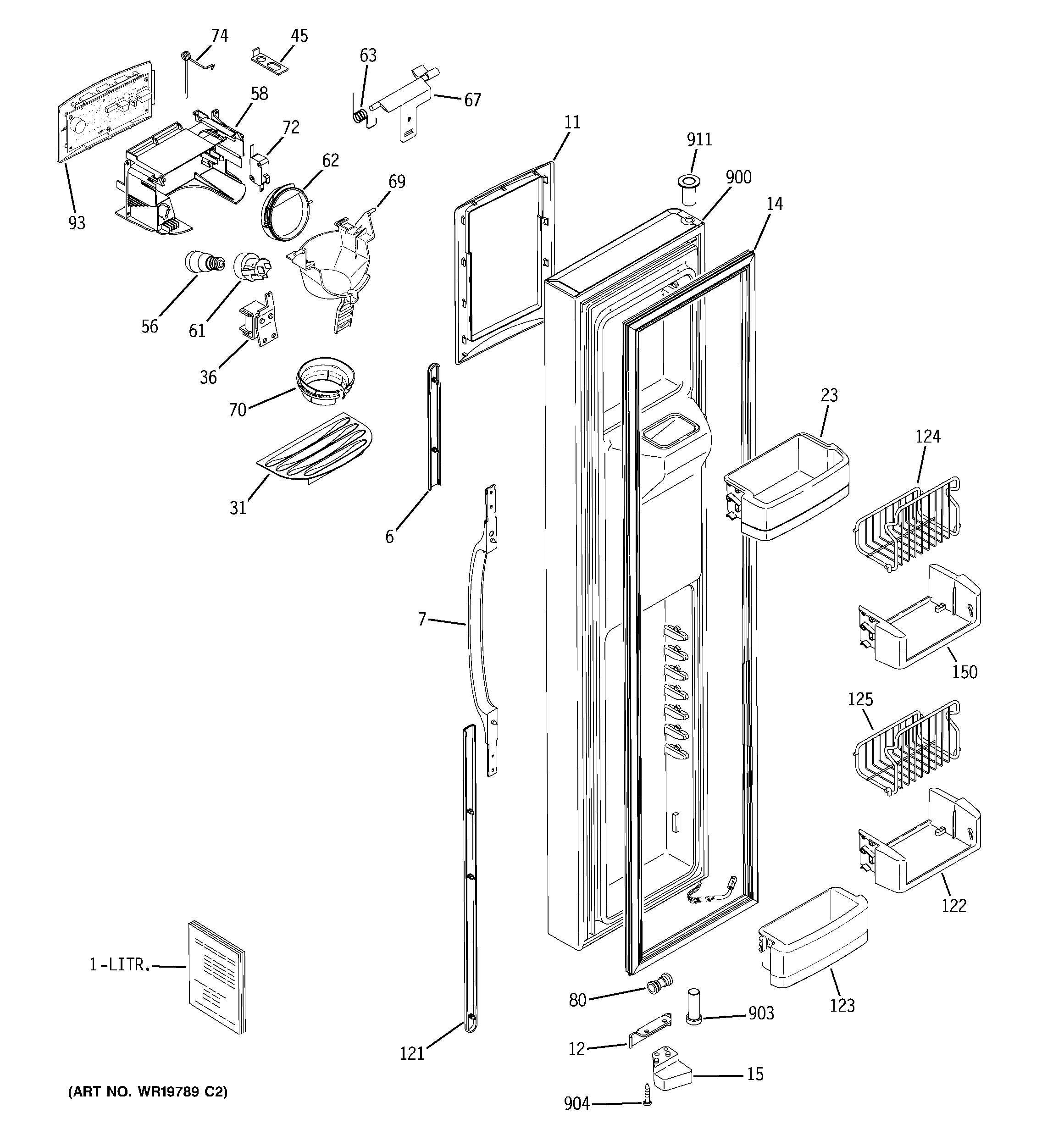 GE PSG27NGSAFWW freezer door diagram