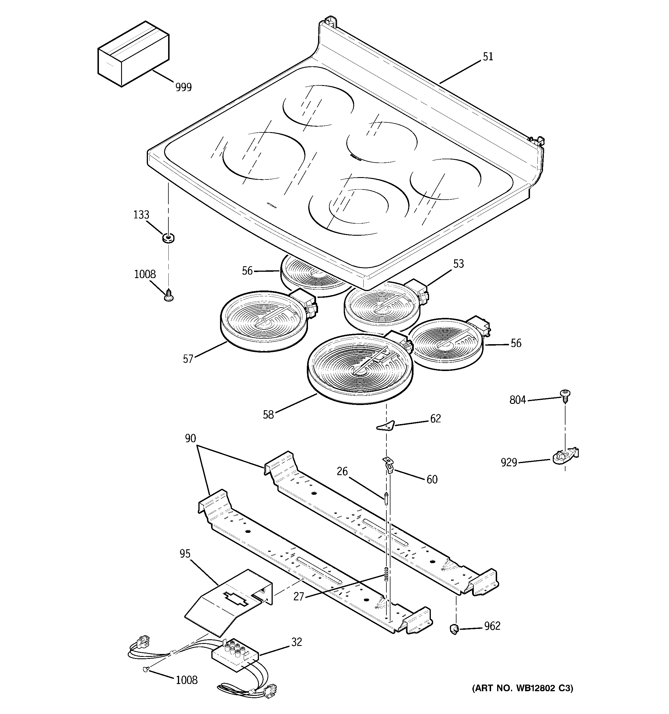 GE JB905BH4BB cooktop diagram