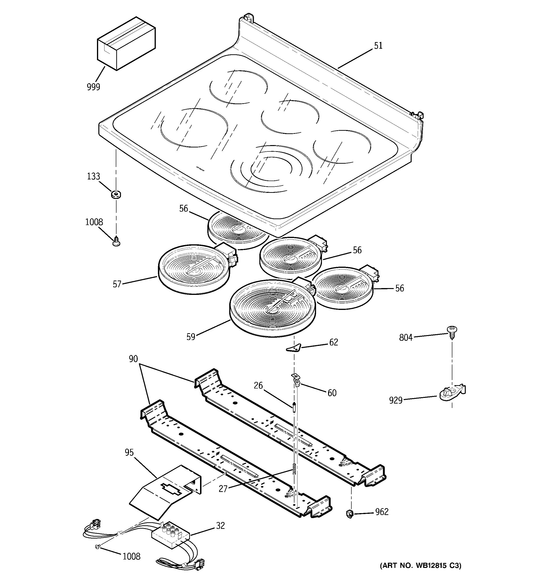 GE JB988SH4SS cooktop diagram