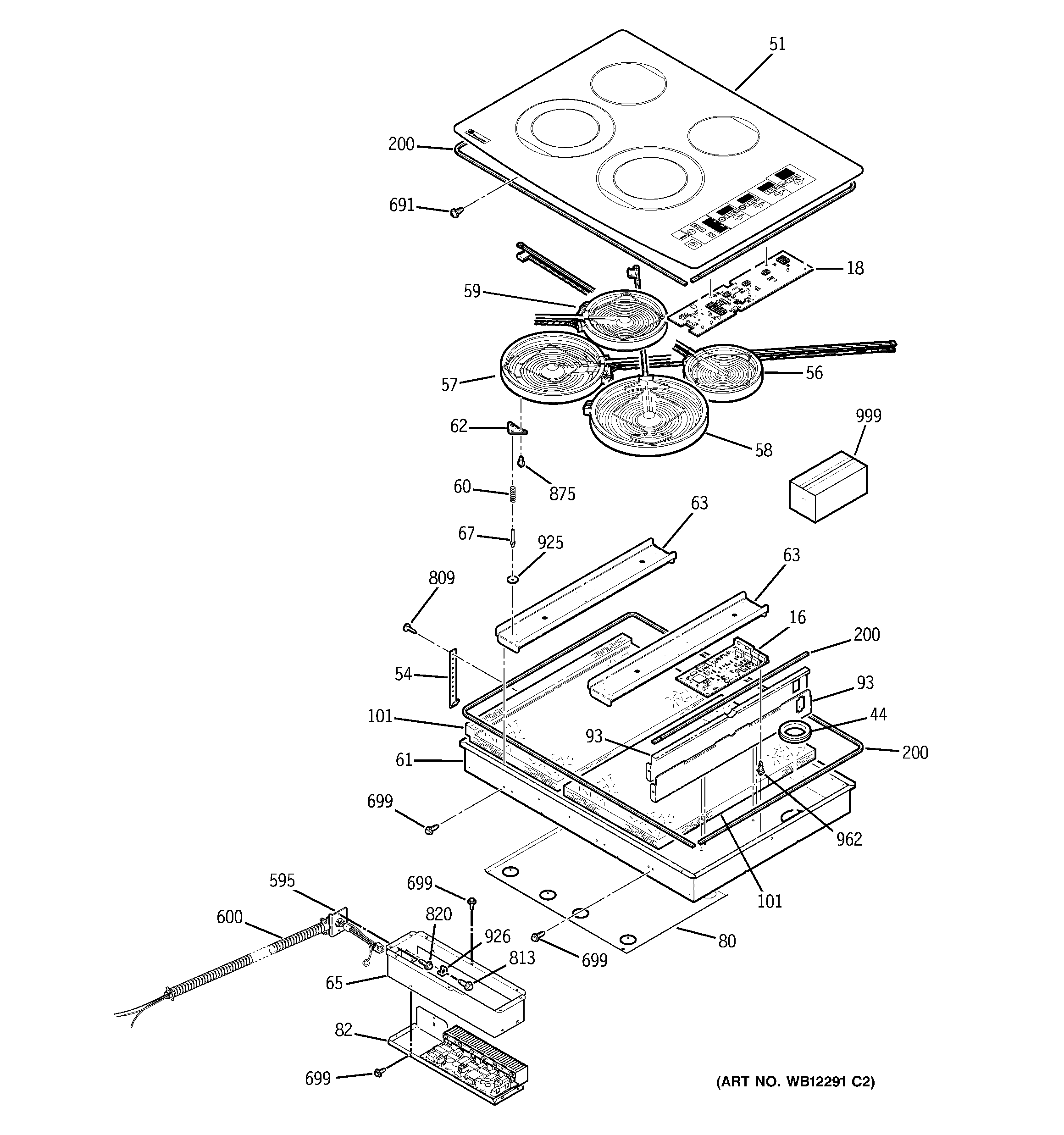 GE ZEU30RSF2SS control panel & cooktop diagram