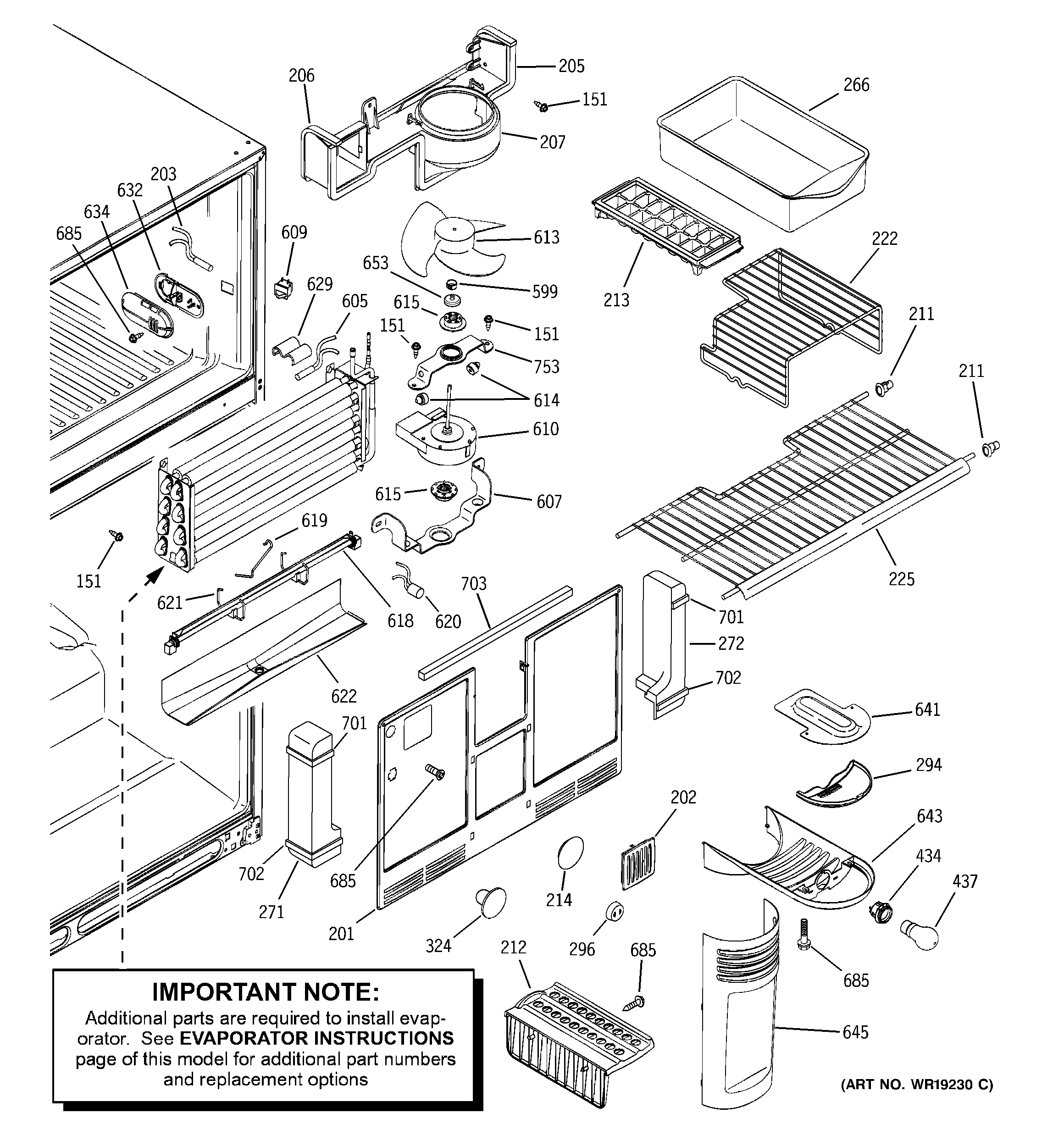 GE PTG25LBSARWW freezer section diagram