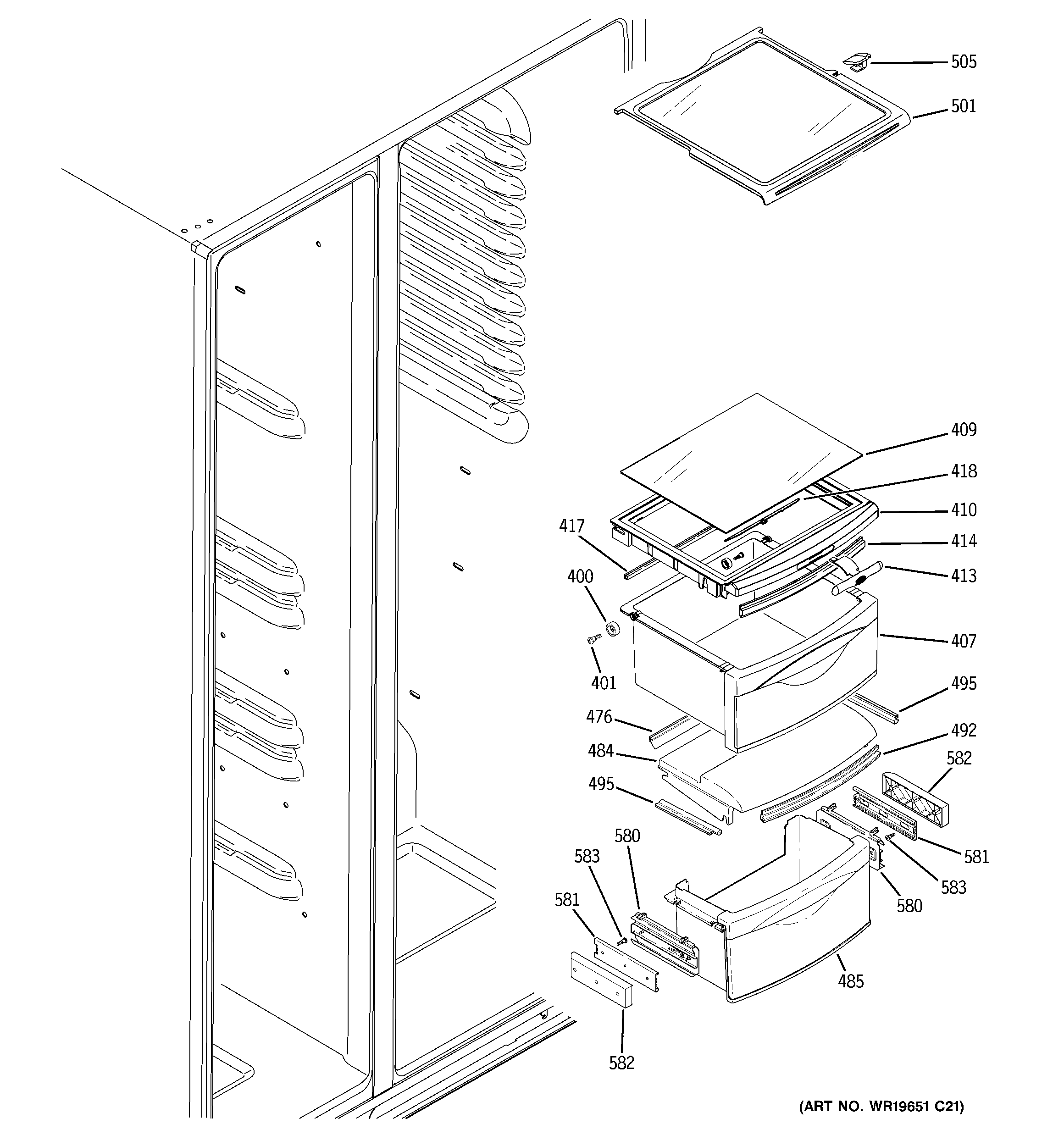 GE GCG23YHSAFWW fresh food shelves diagram