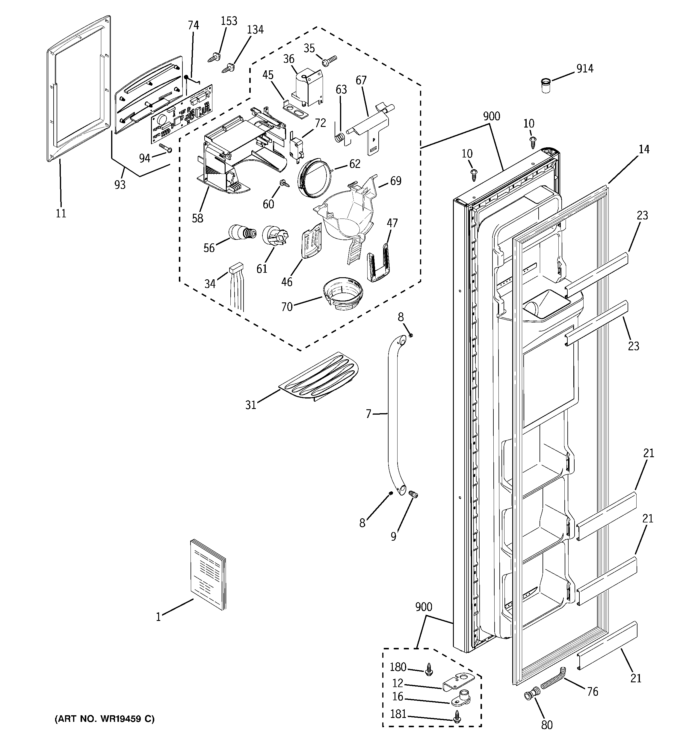 GE PSA22SIREFSS freezer door diagram