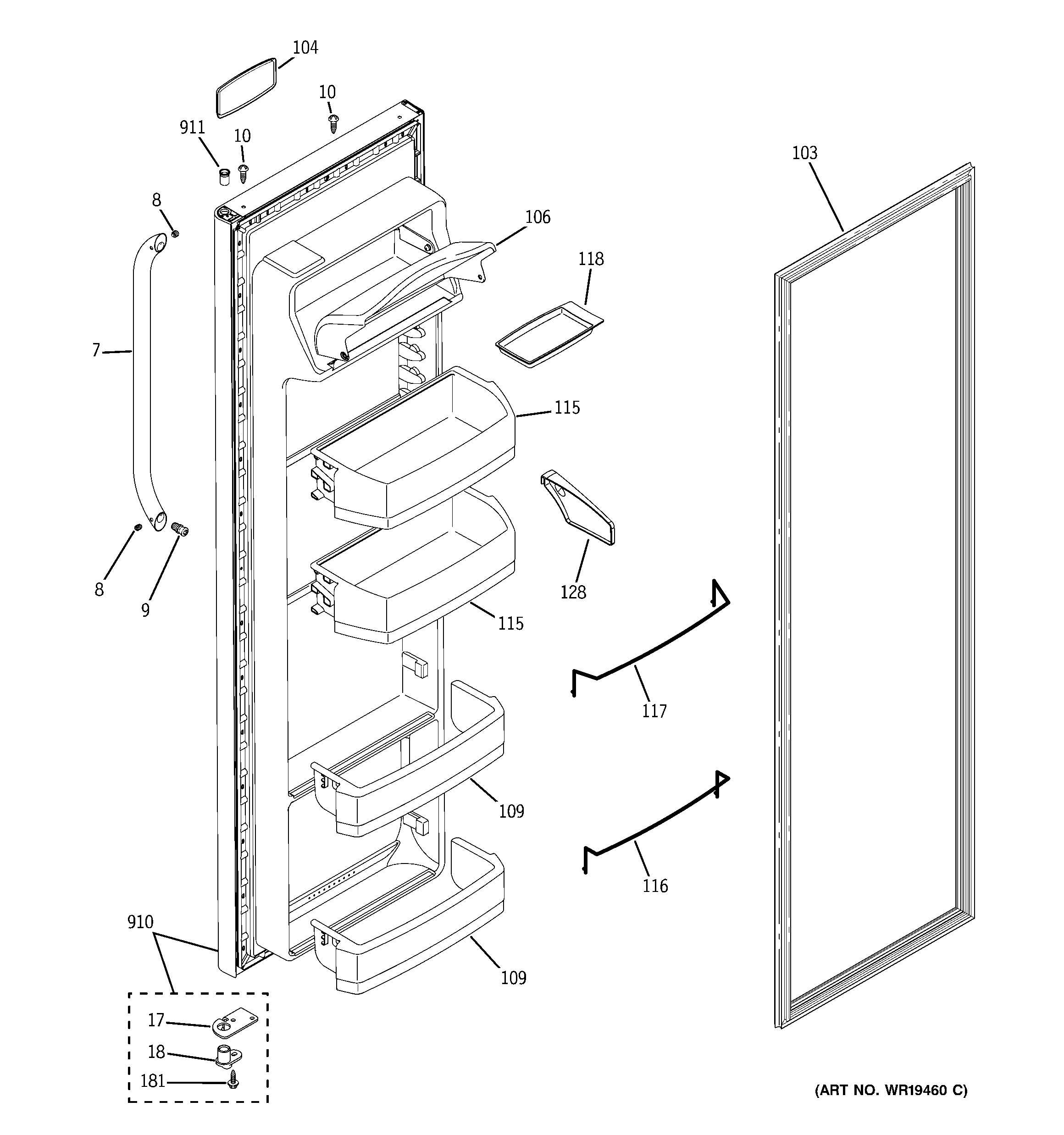 GE PSA22SIREFSS fresh food door diagram