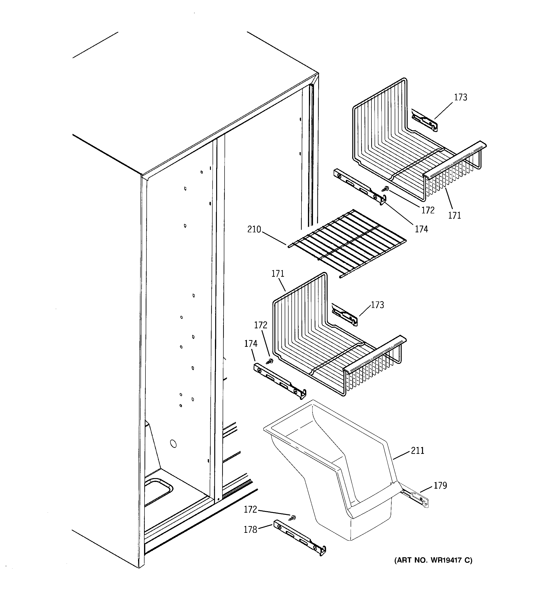 GE PSA22SIREFSS freezer shelves diagram