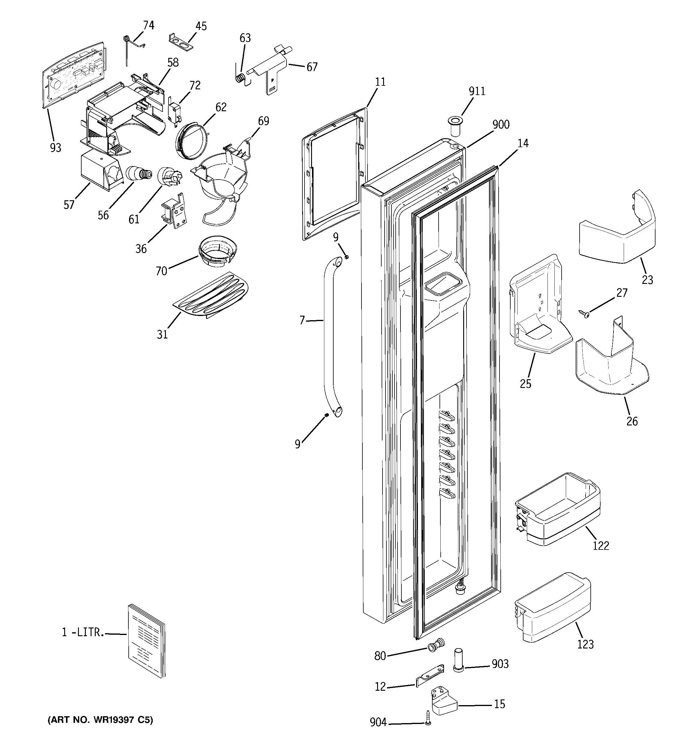 GE PSR26LSRBSS freezer door diagram