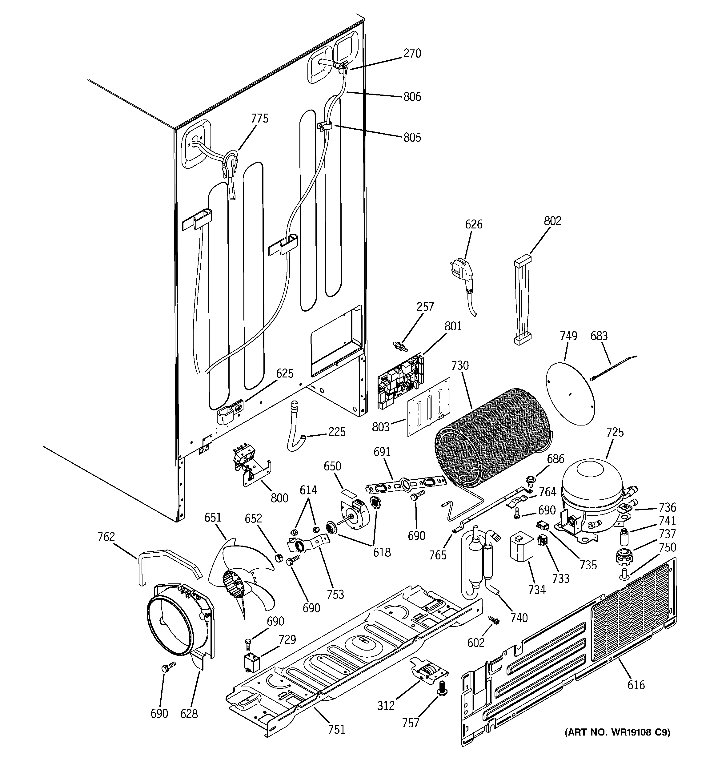 GE PSR26LSRBSS sealed system & mother board diagram