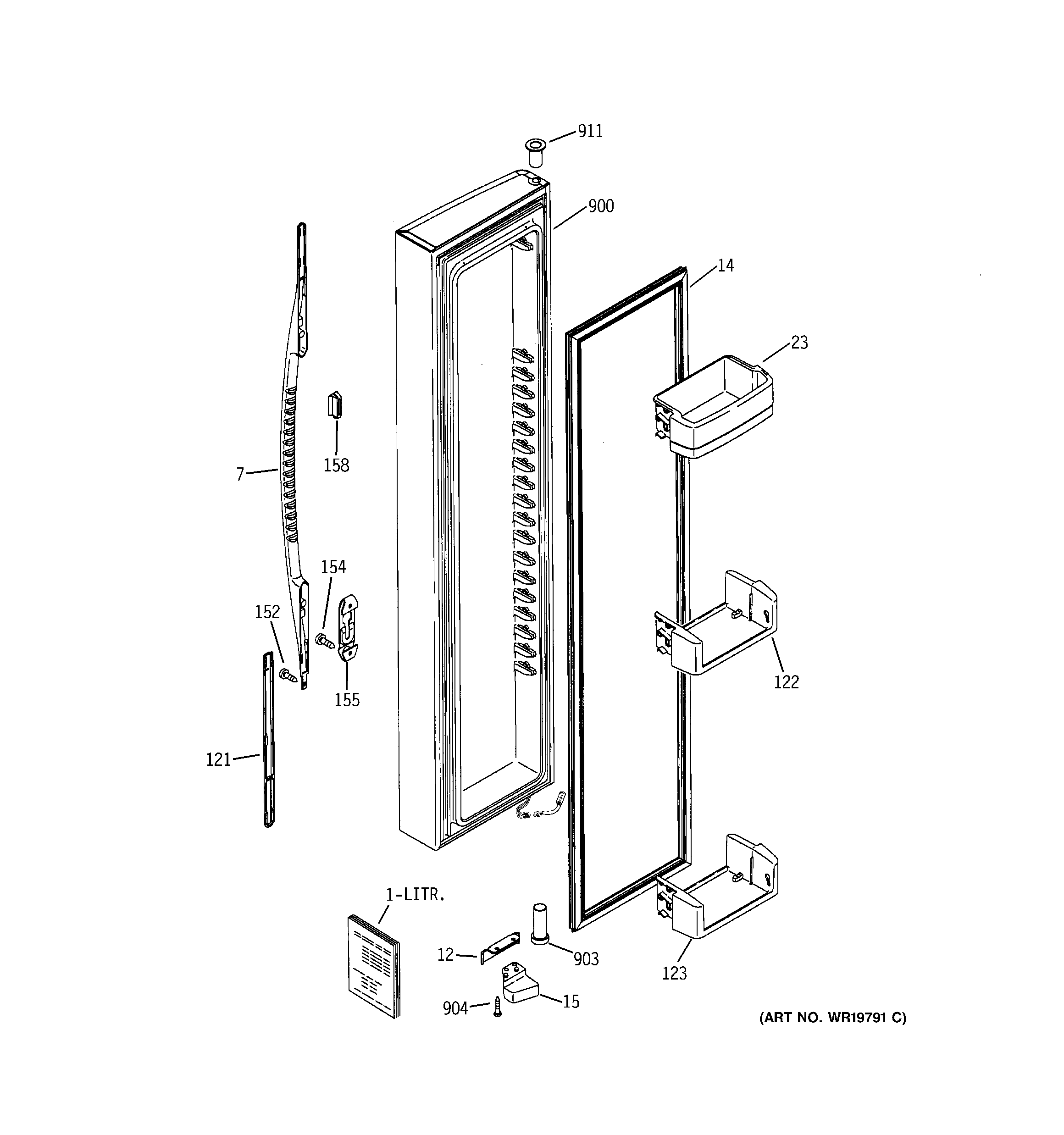 GE GSX25YBSACWW freezer door diagram