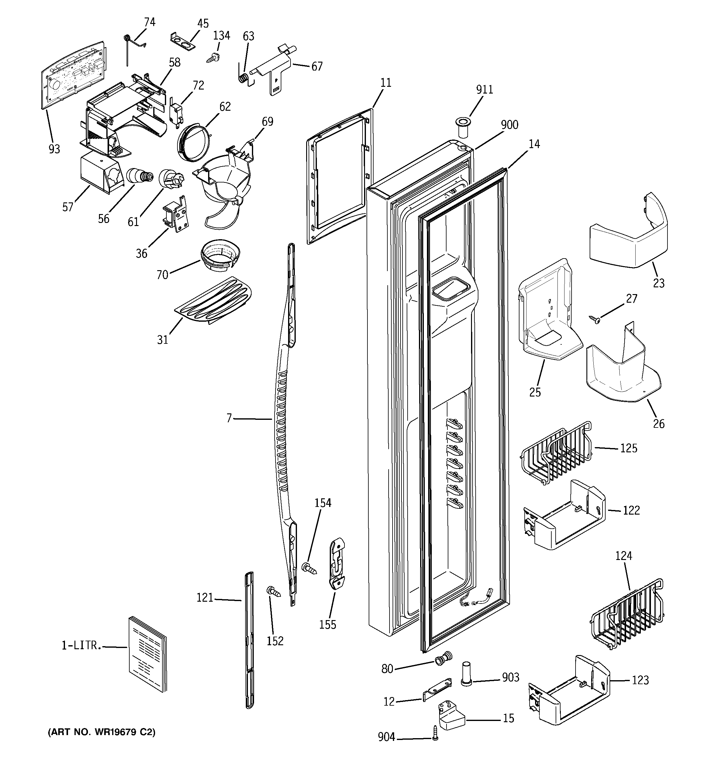 GE PSC23NGSAWW freezer door diagram