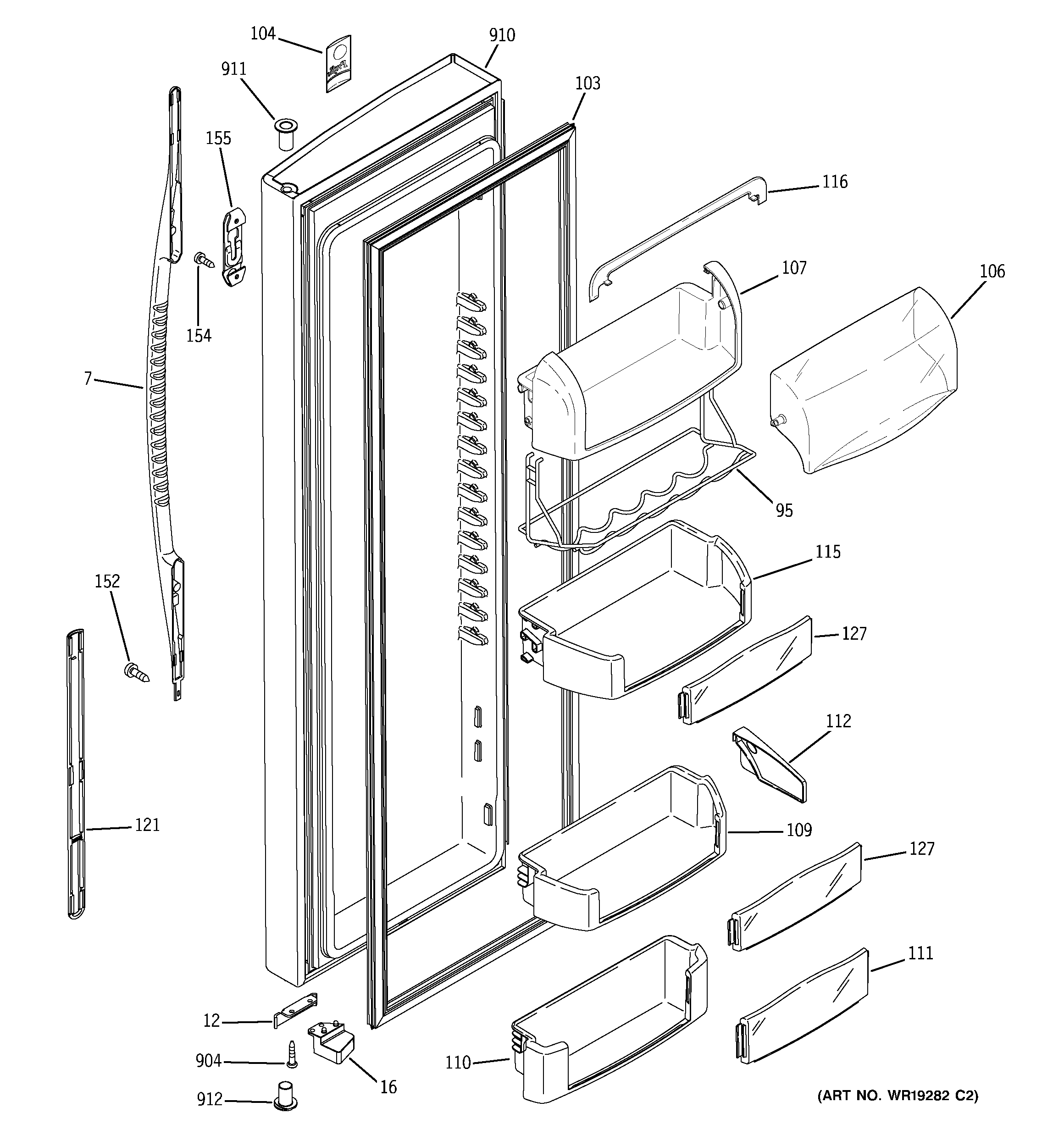 GE PSC23NGSAWW fresh food door diagram