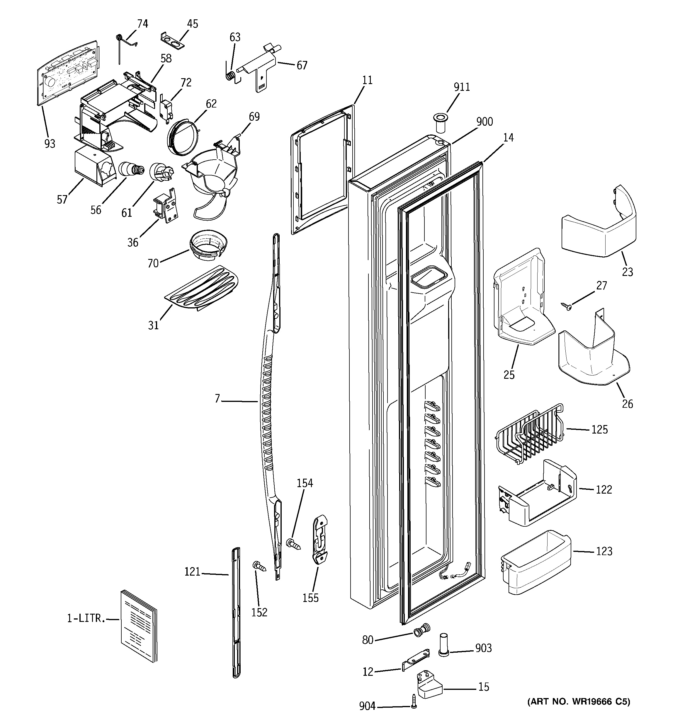 GE PSS26MGSAWW freezer door diagram