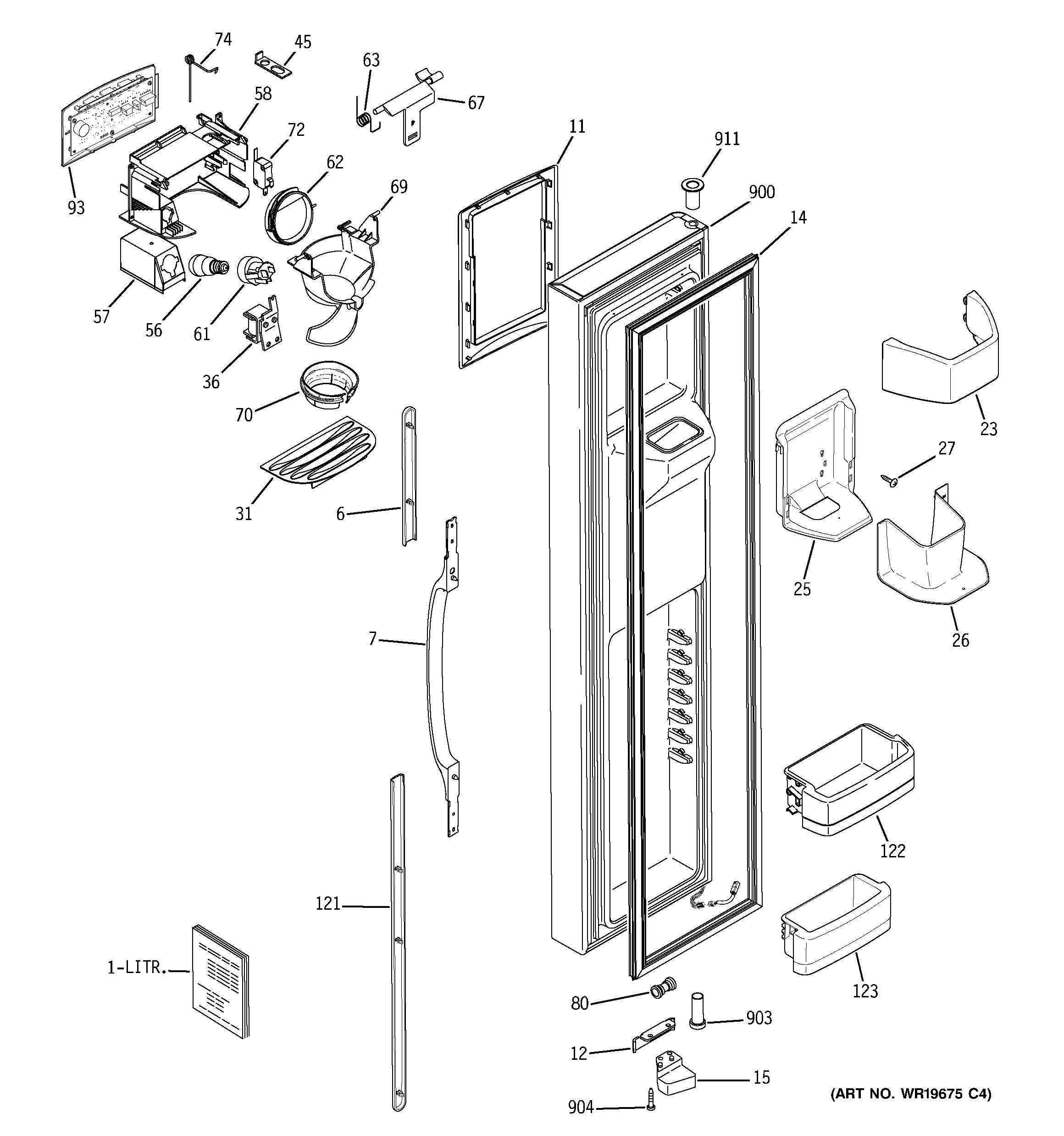 GE SSL27RGRABS freezer door diagram