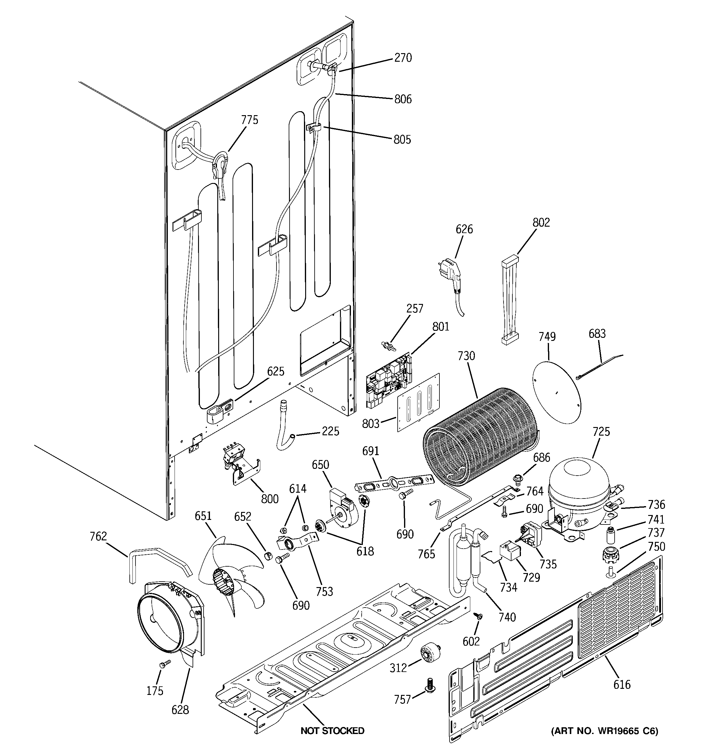 GE PSC23NHPCBB sealed system & mother board diagram