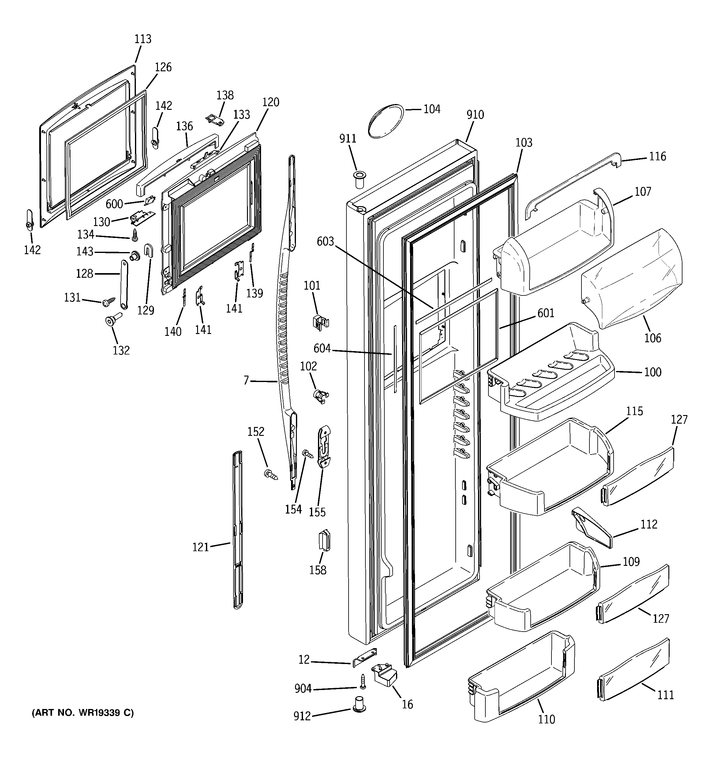 GE PSC23NHPCBB fresh food door diagram