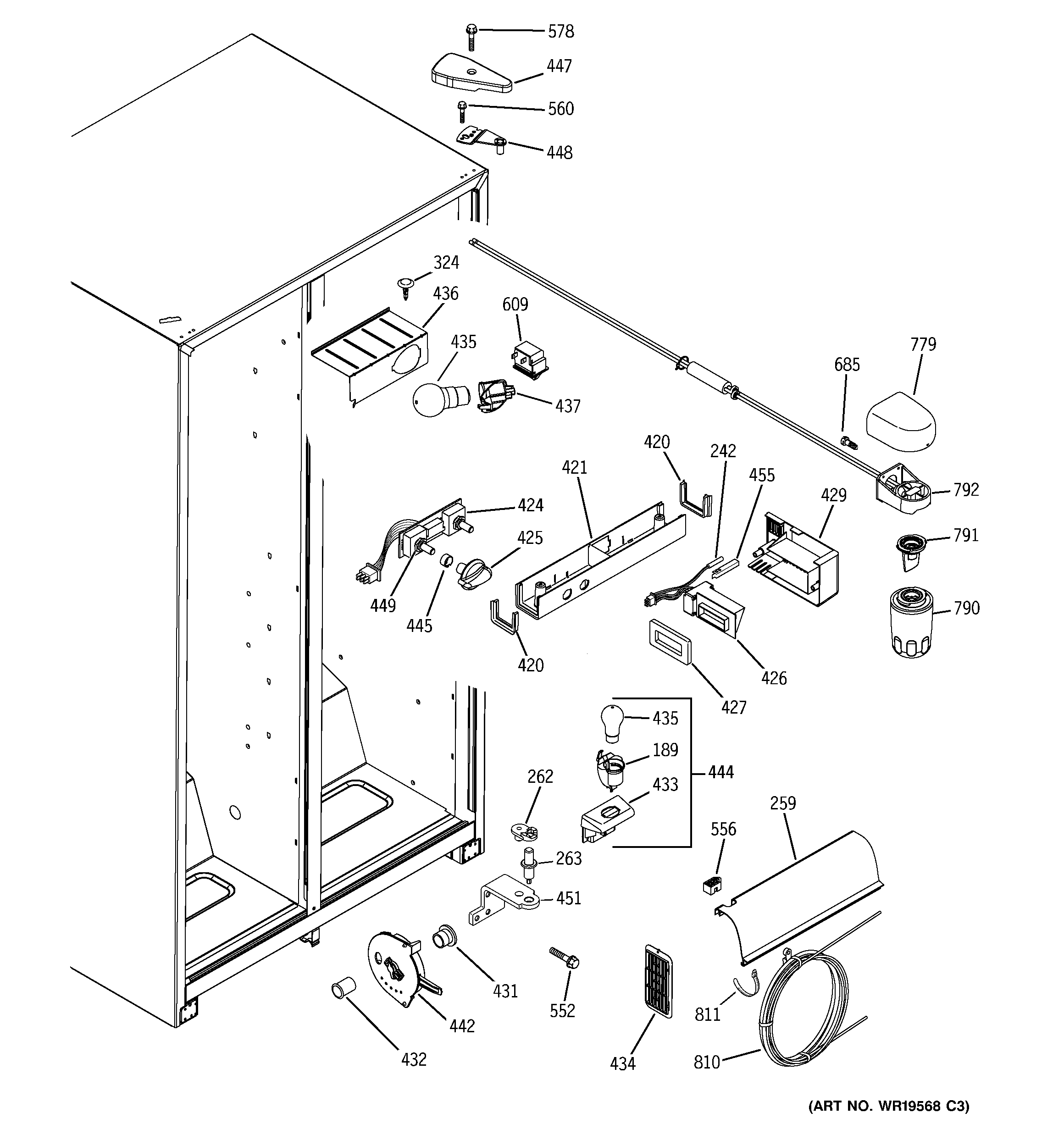 GE GSL25JFPHBS fresh food section diagram