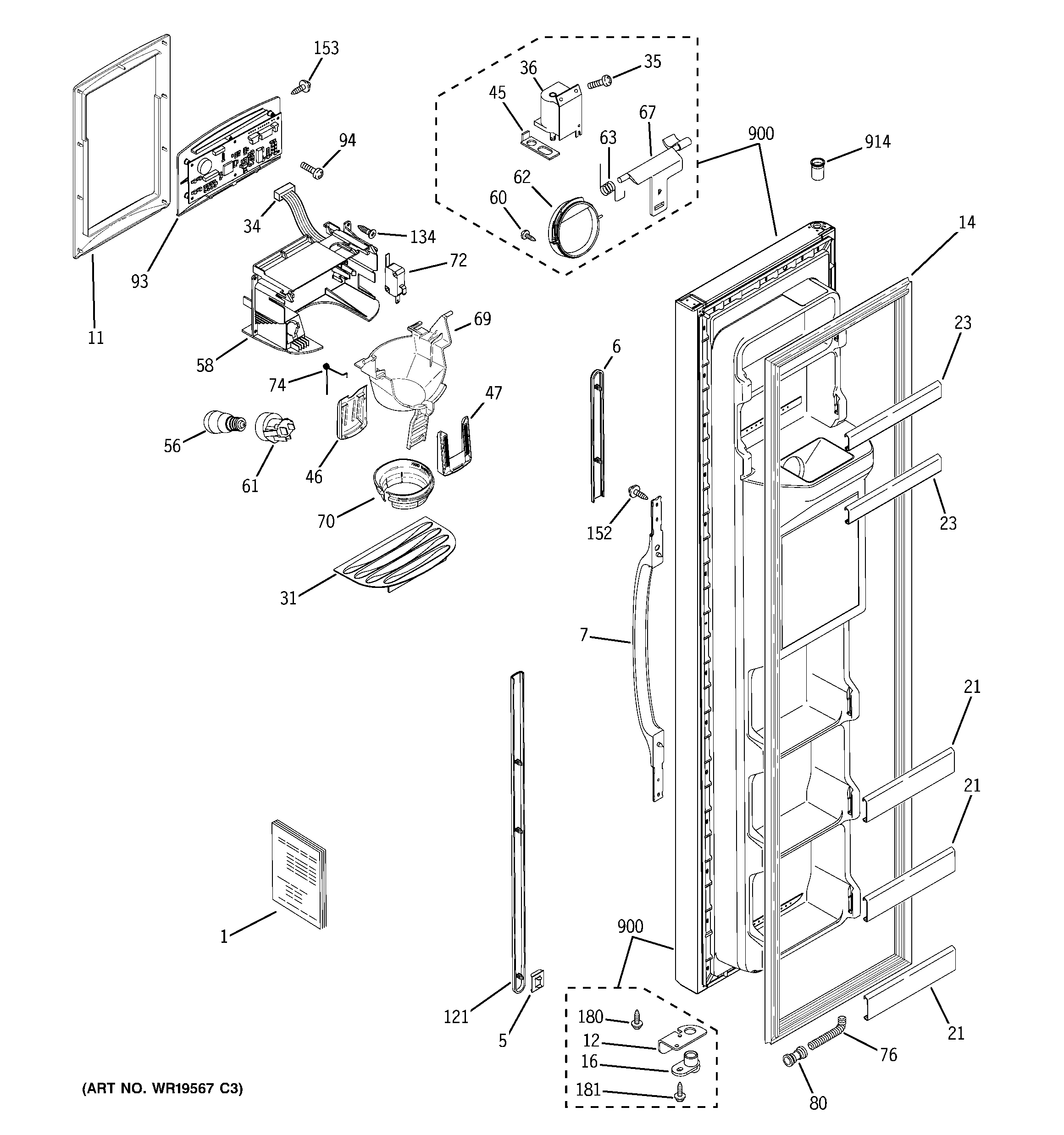GE GSG25MIPHFBB freezer door diagram
