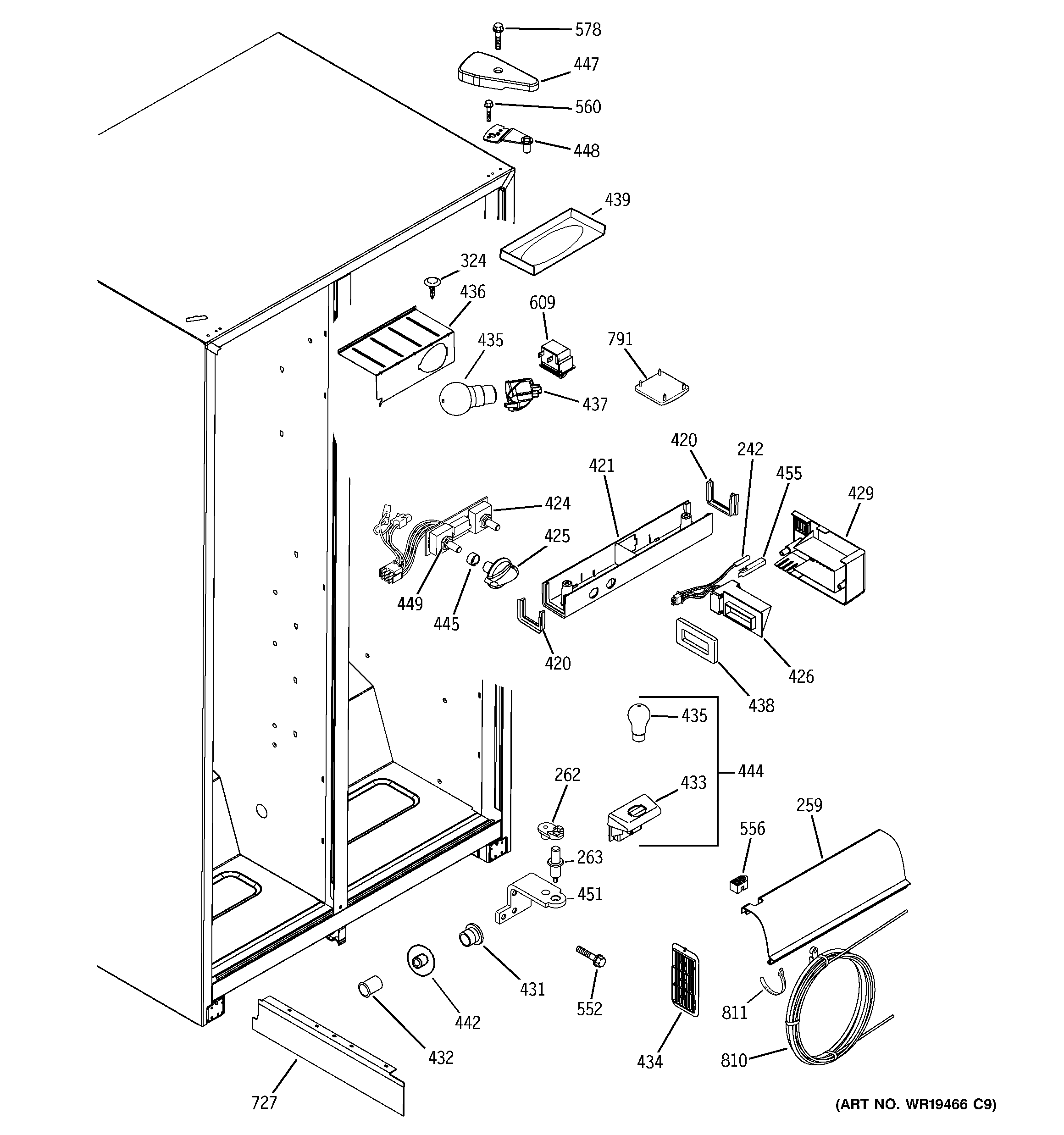 GE GSG25MIPHFBB fresh food section diagram
