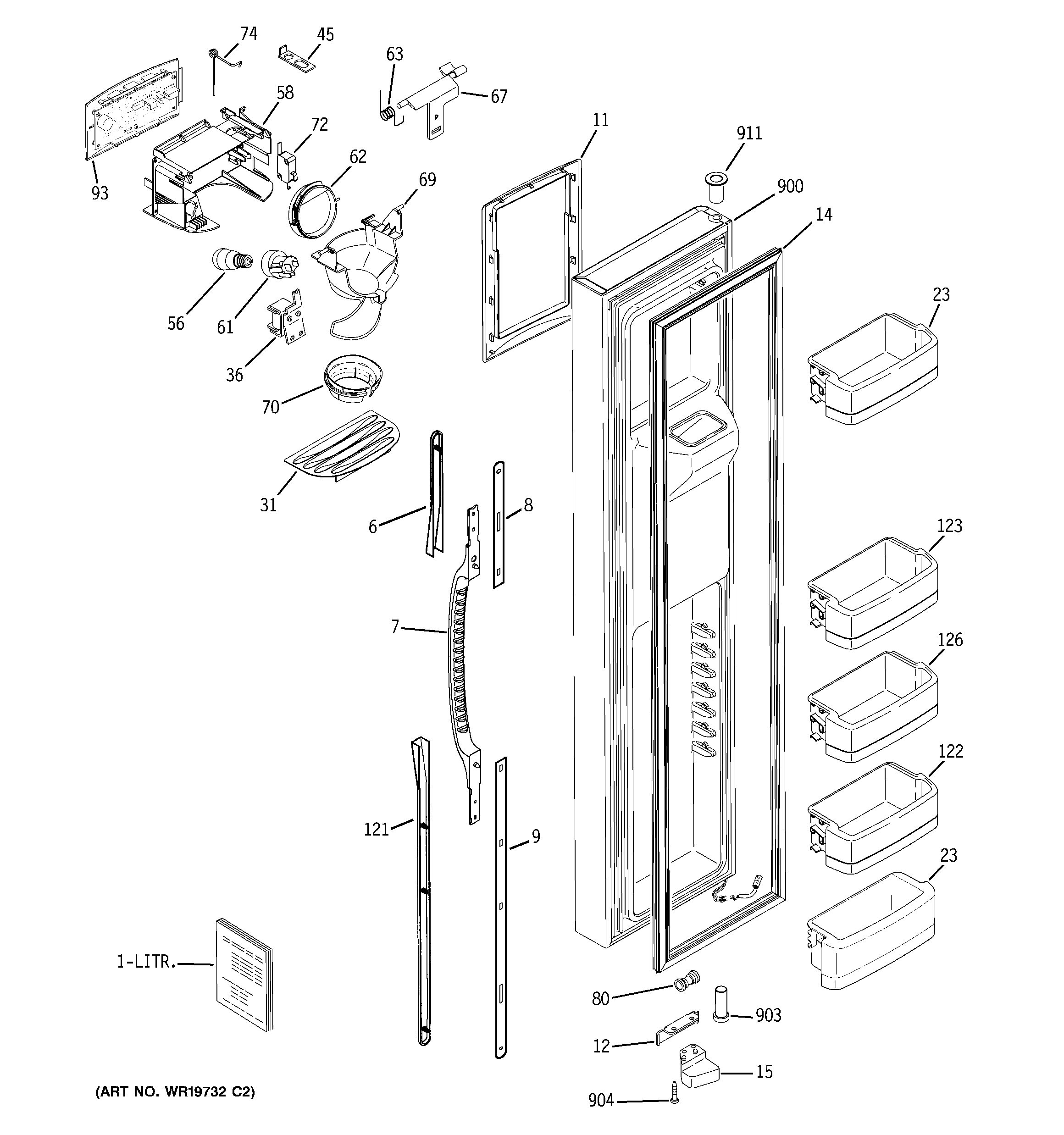 GE GCG23YESAFCC freezer door diagram
