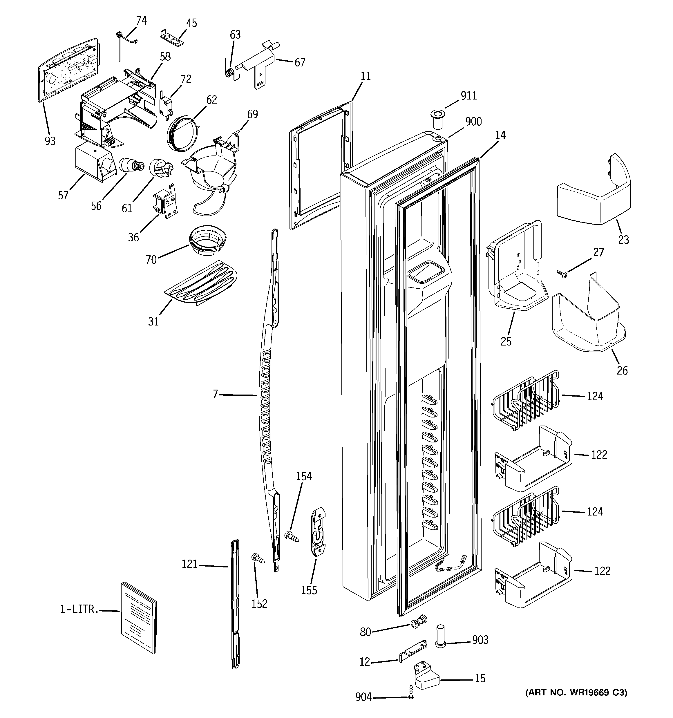 GE PSS29NHSACC freezer door diagram
