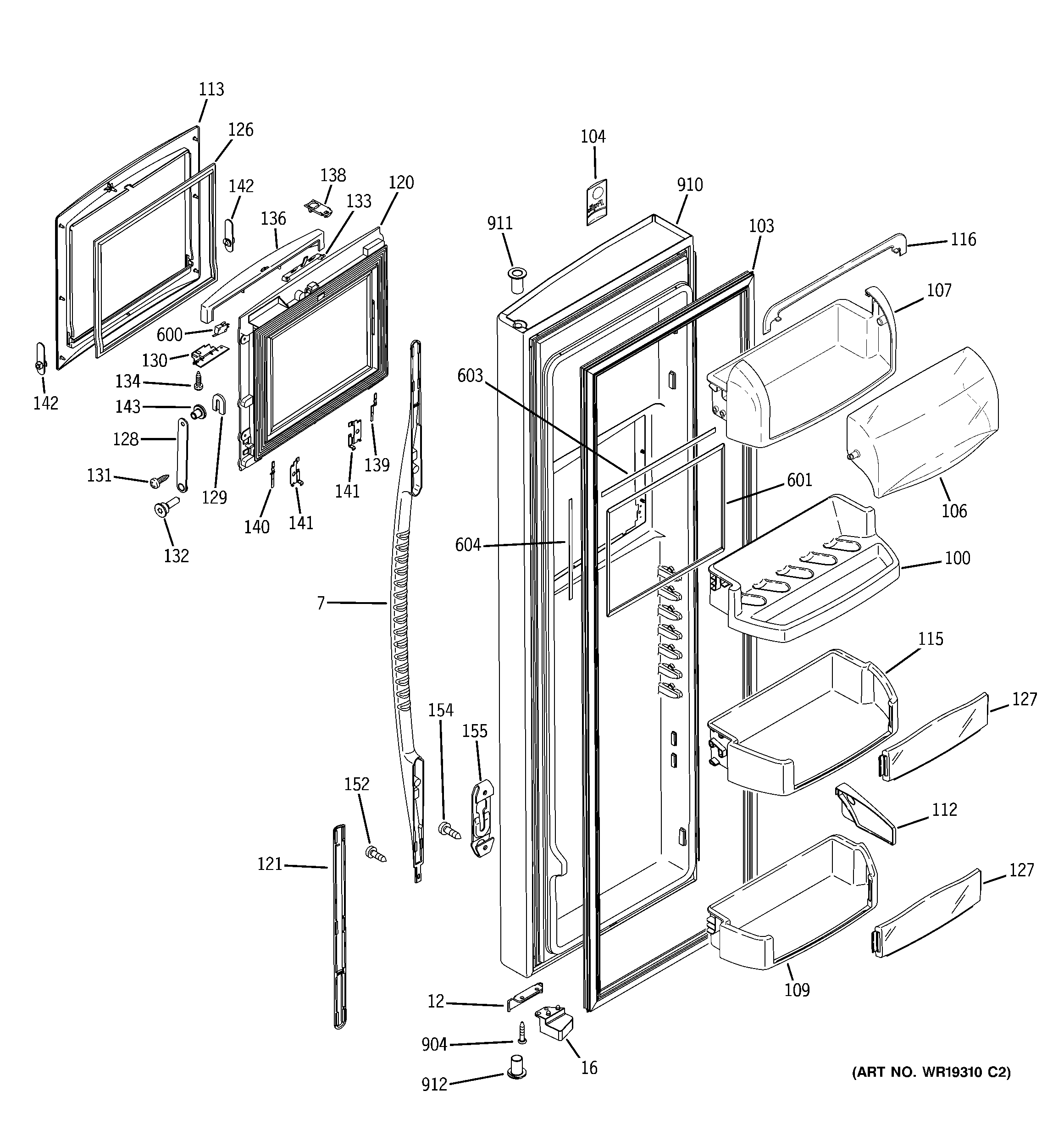 GE PSS29NHSACC fresh food door diagram
