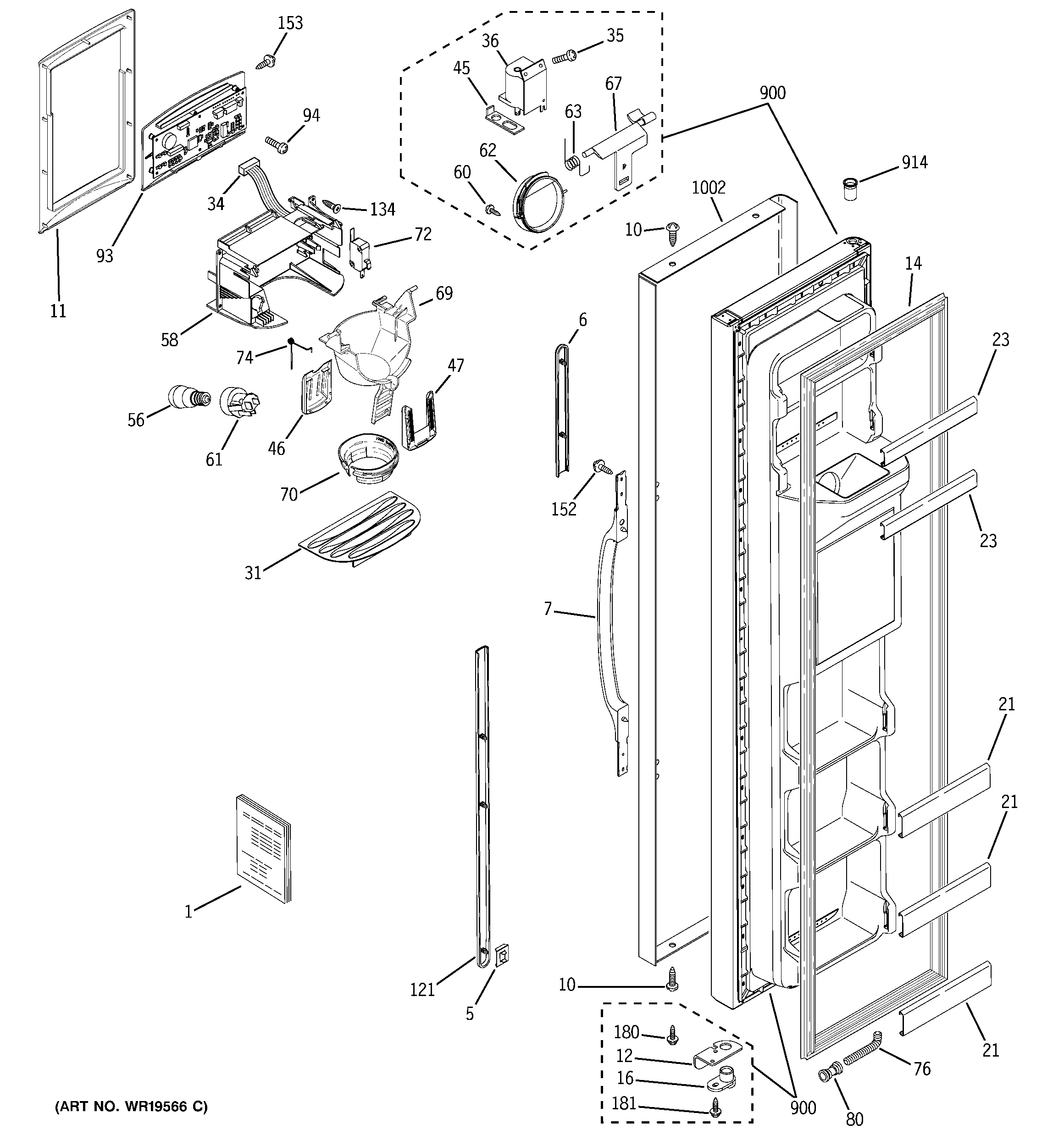 GE PSG22SIPHFBS freezer door diagram