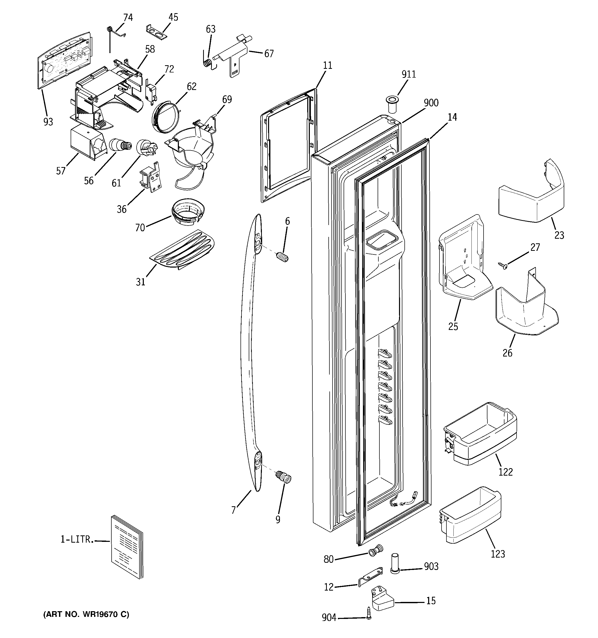GE PSS26LSRCSS freezer door diagram