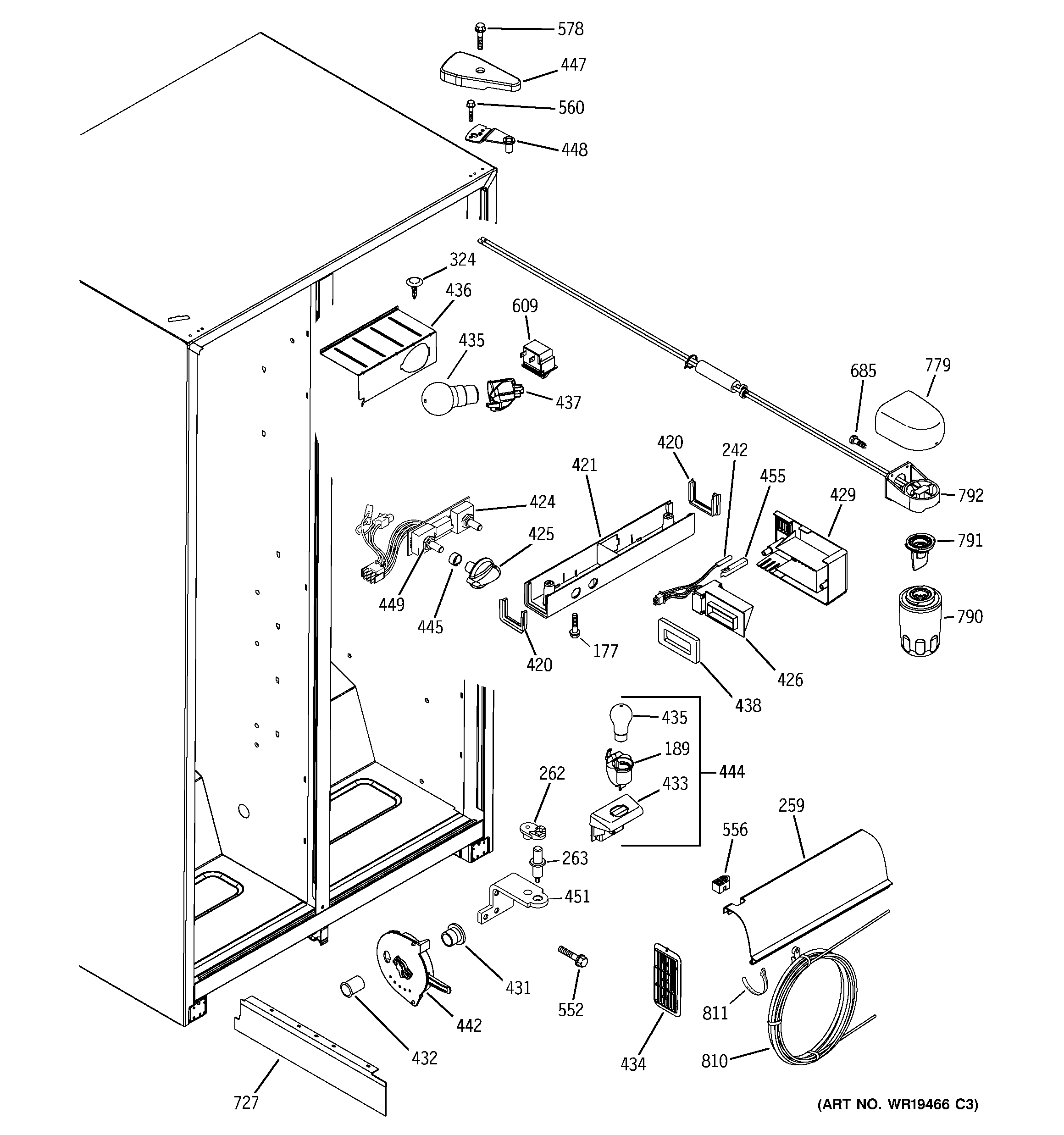 GE GSH25JFPHCC fresh food section diagram