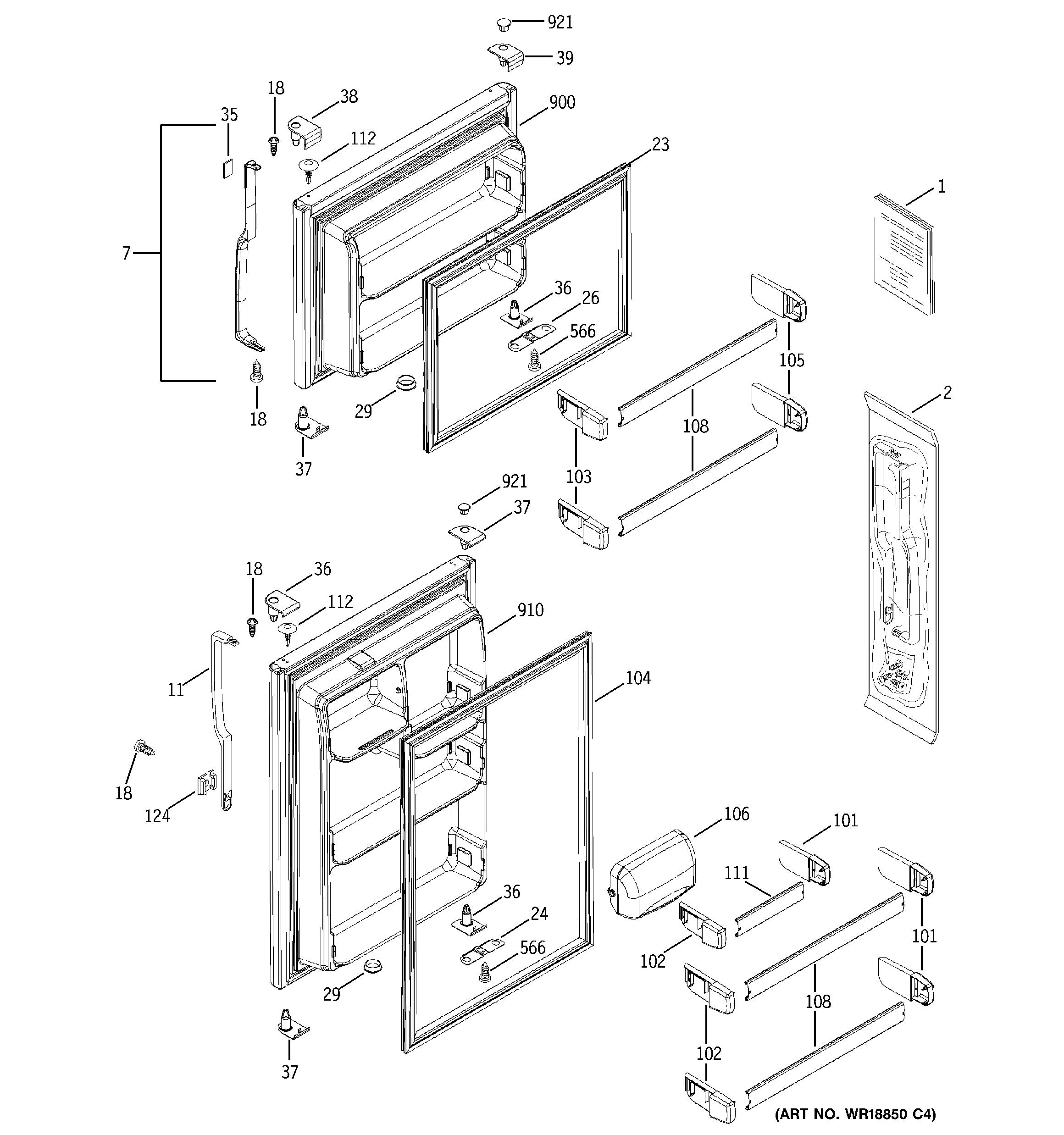 GE GTS18DBPFLBB doors diagram