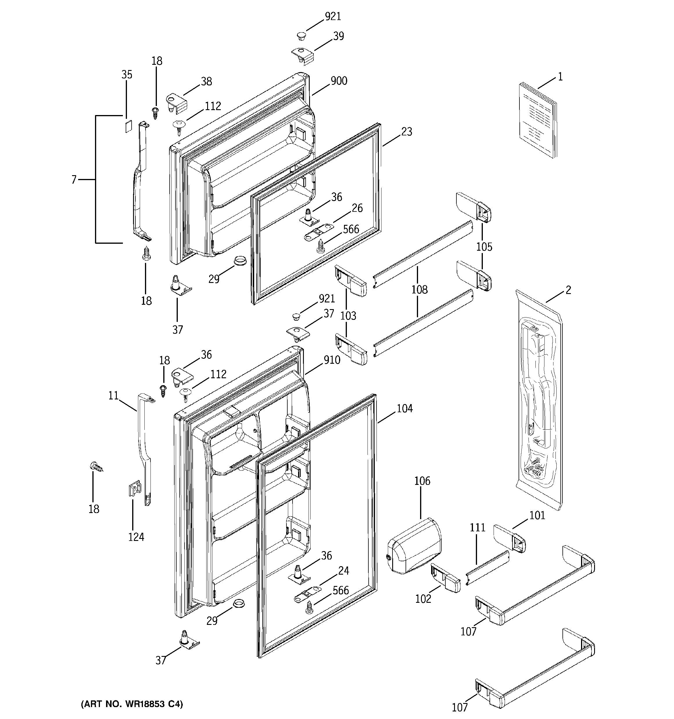 GE GTS18JBPFRWW freezer door diagram