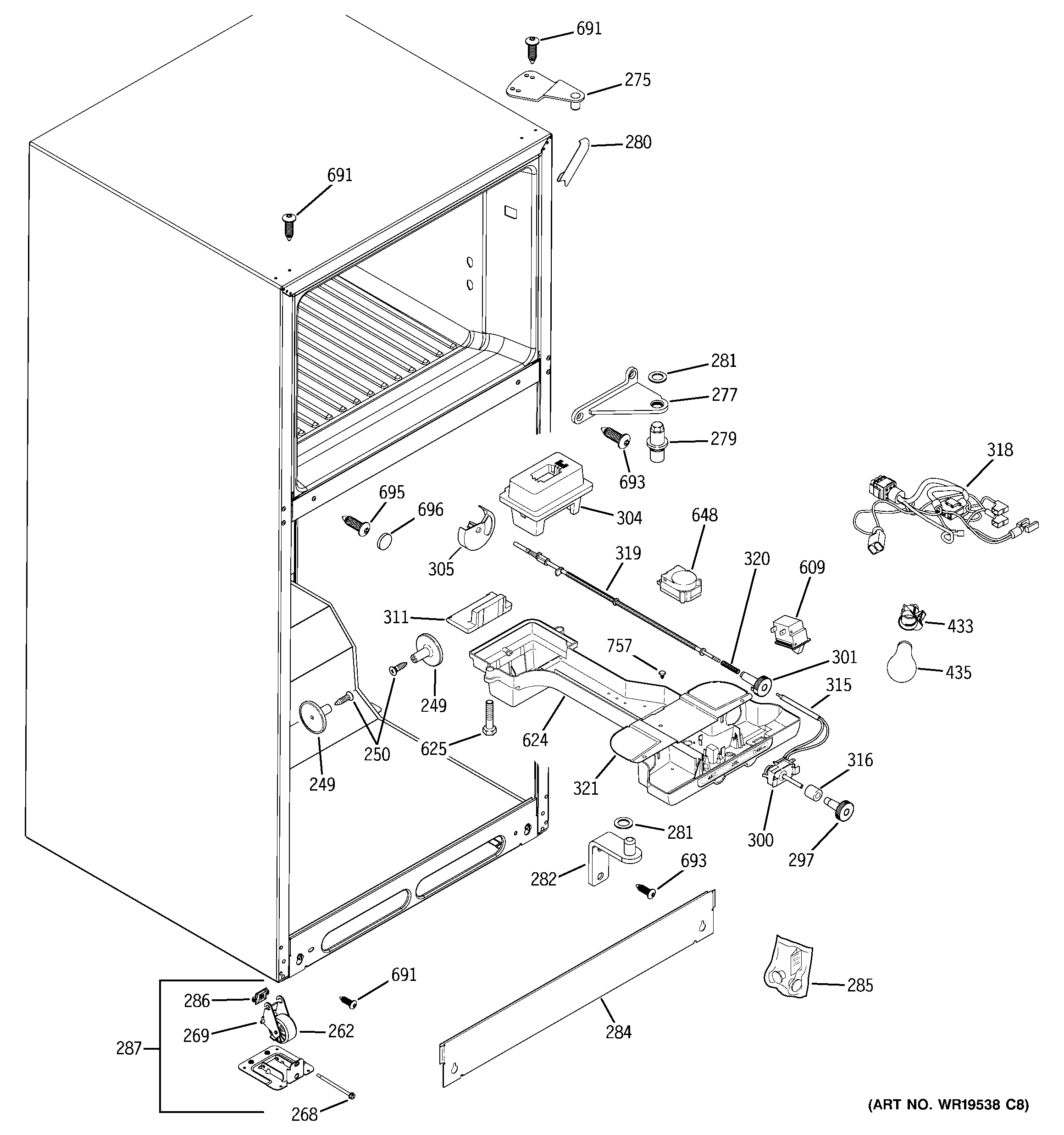 GE GTS18JBPFRWW fresh food section diagram