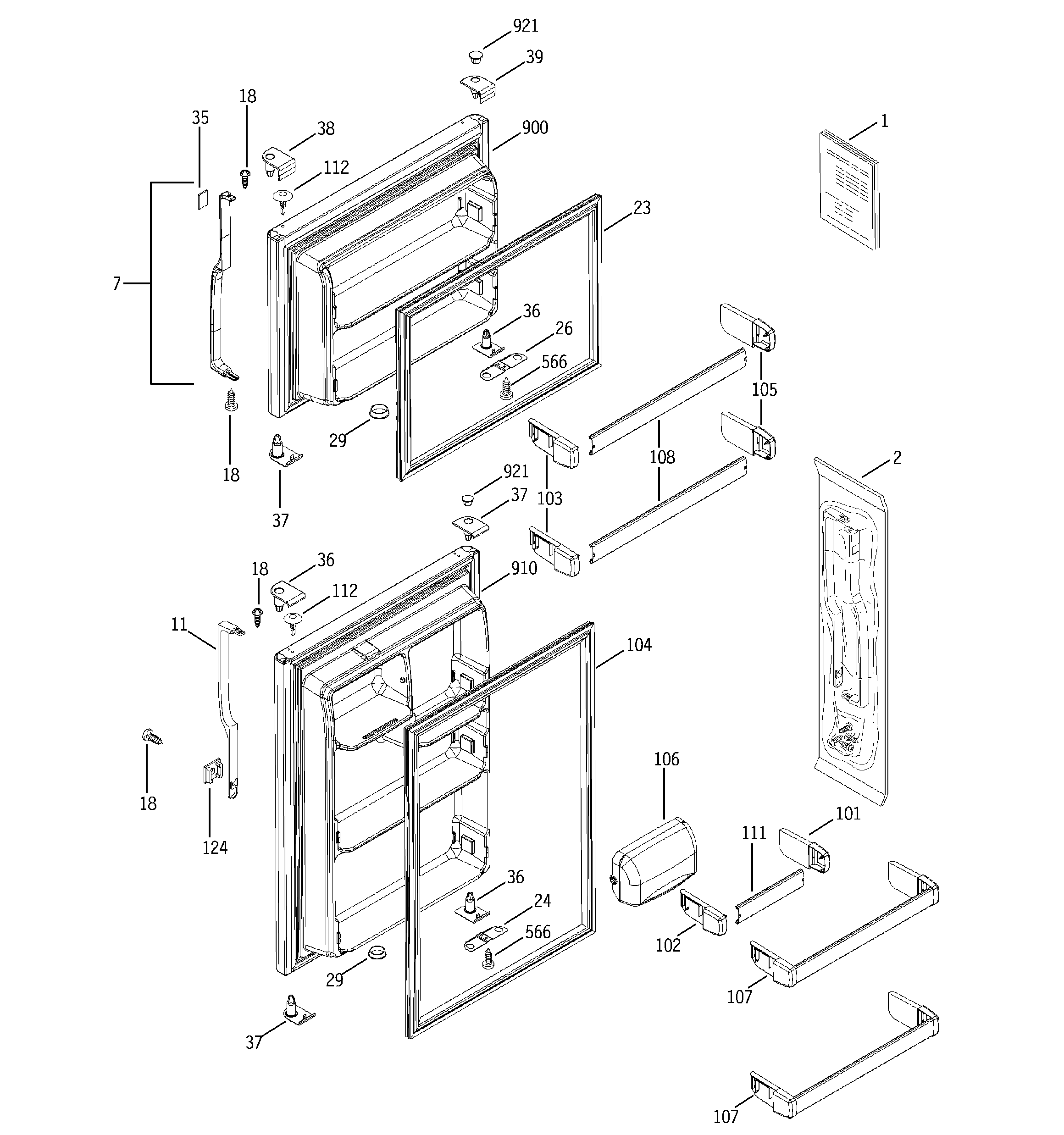GE STS18ZCPFRWW freezer door diagram