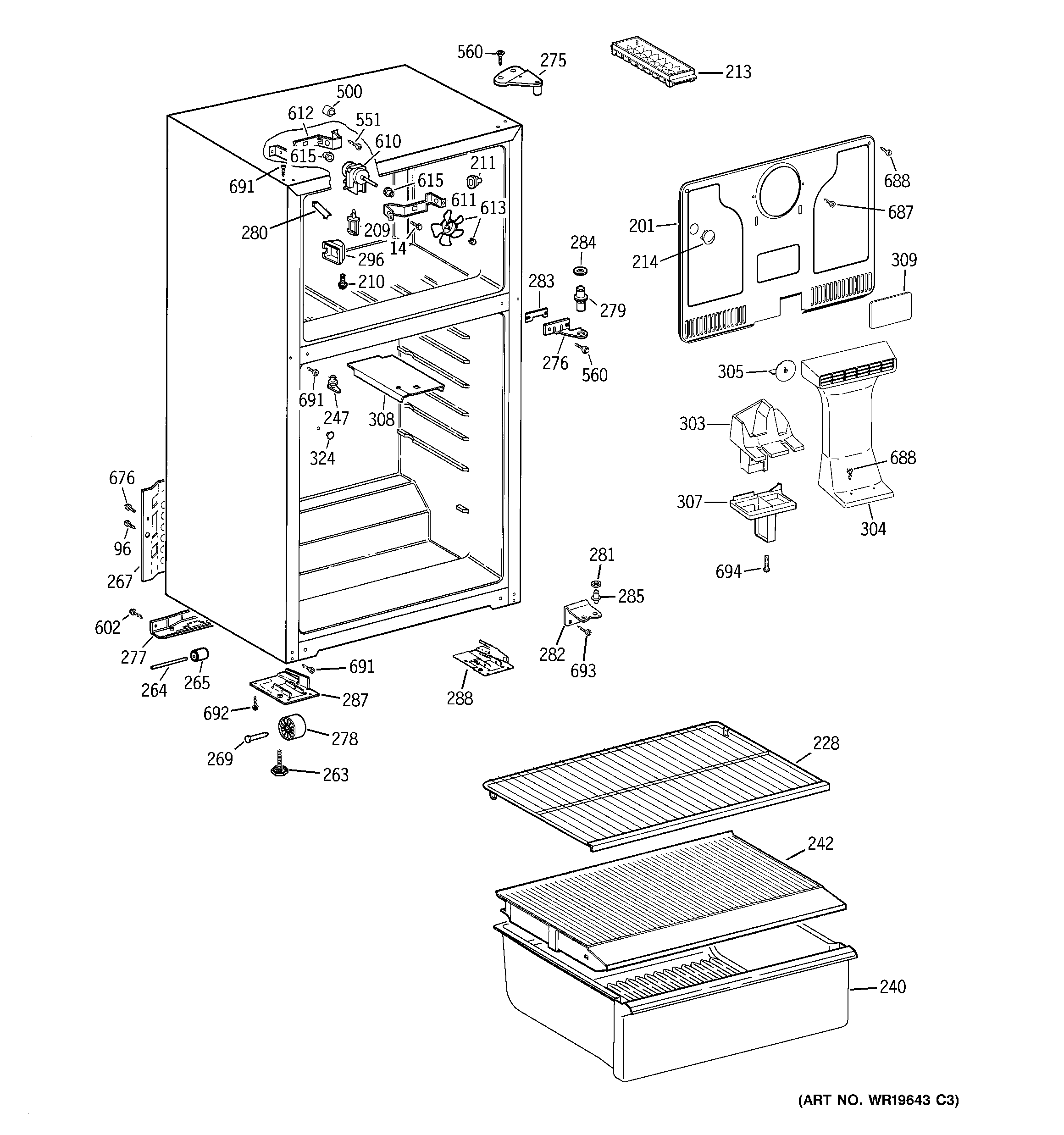 GE Americana A3316ABSERWW cabinet diagram