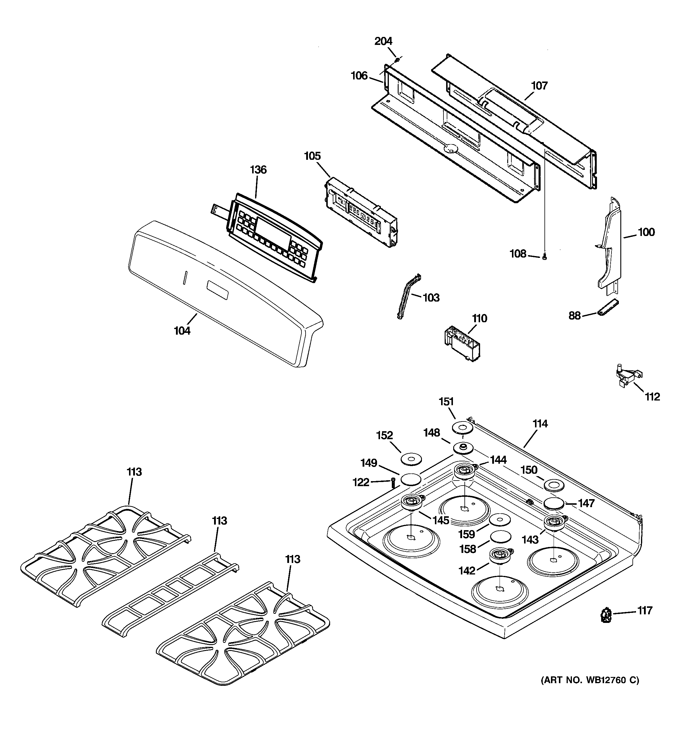 GE JGB900CEF1CC control panel & cooktop diagram