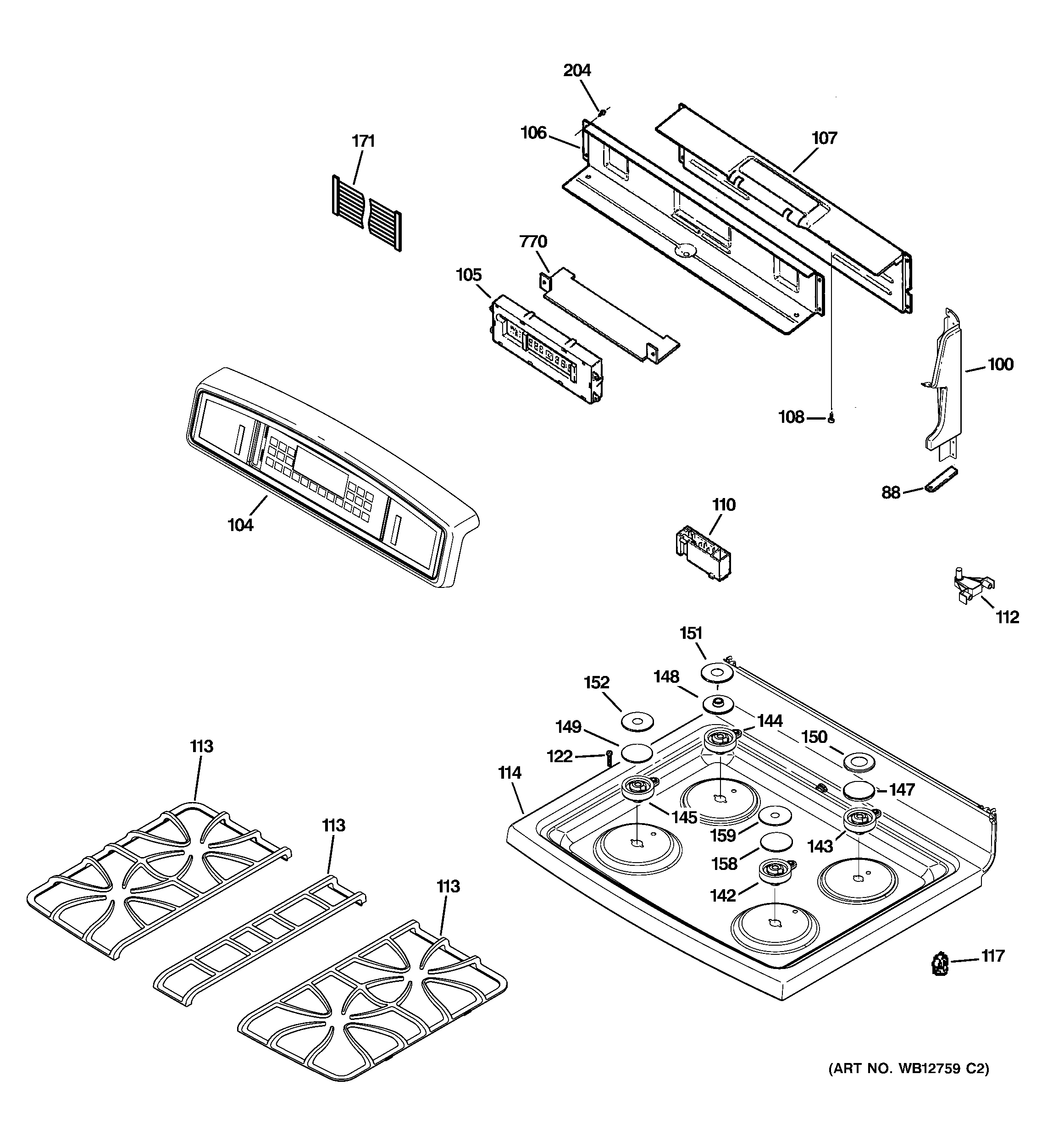 GE JGB915CEF2CC control panel & cooktop diagram