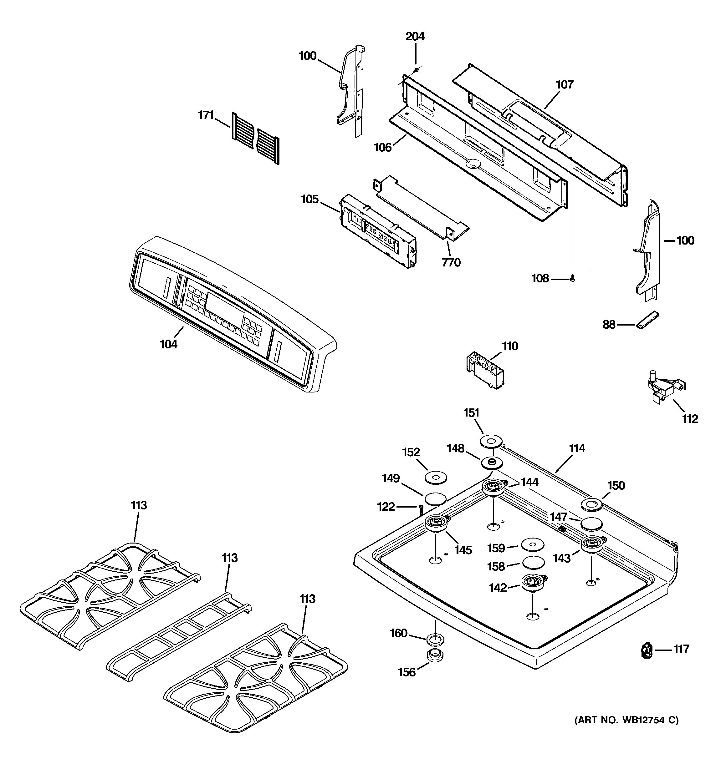 GE JGB920BEF2BB control panel & cooktop diagram