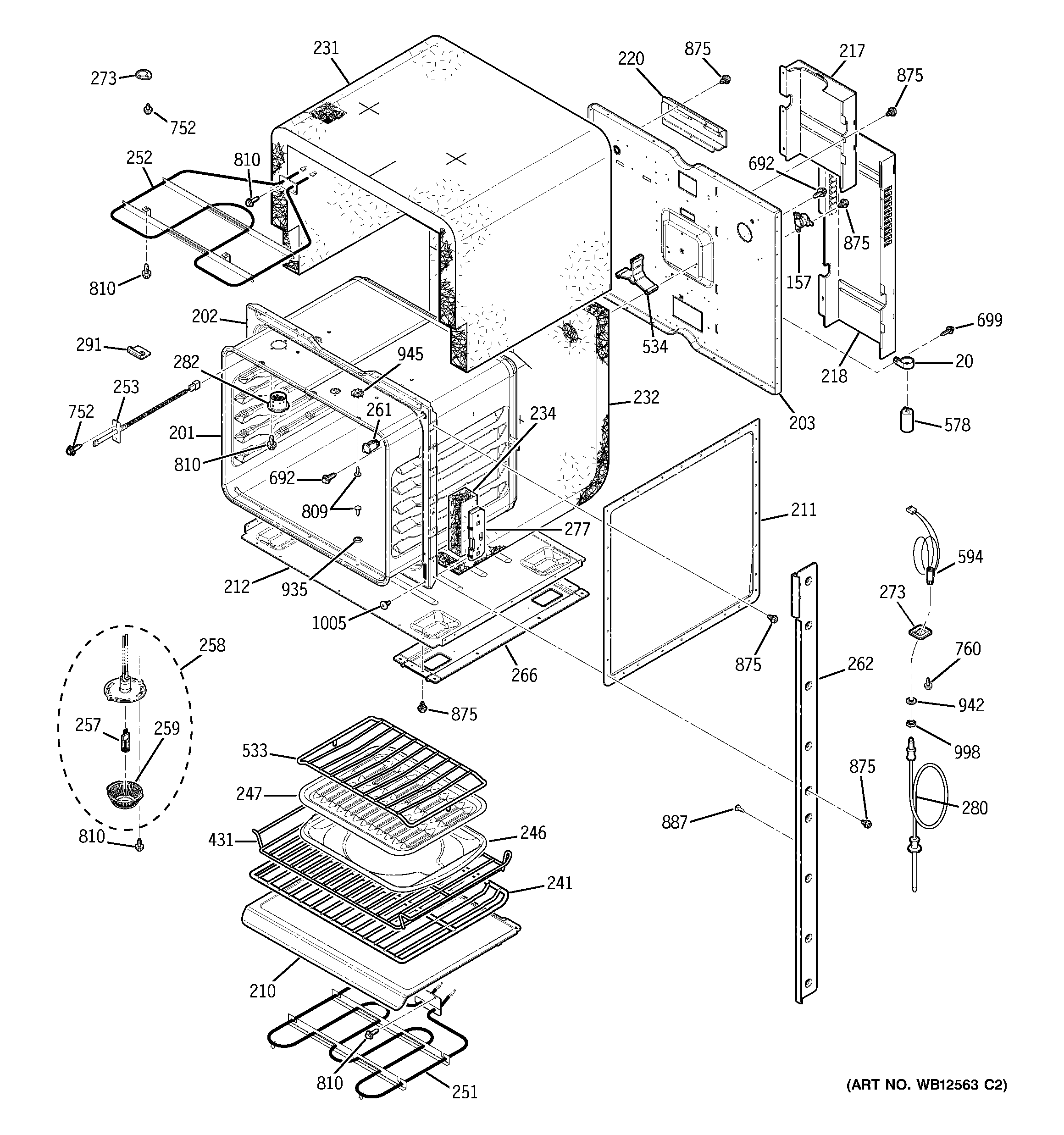 GE JK955SF2SS upper body diagram