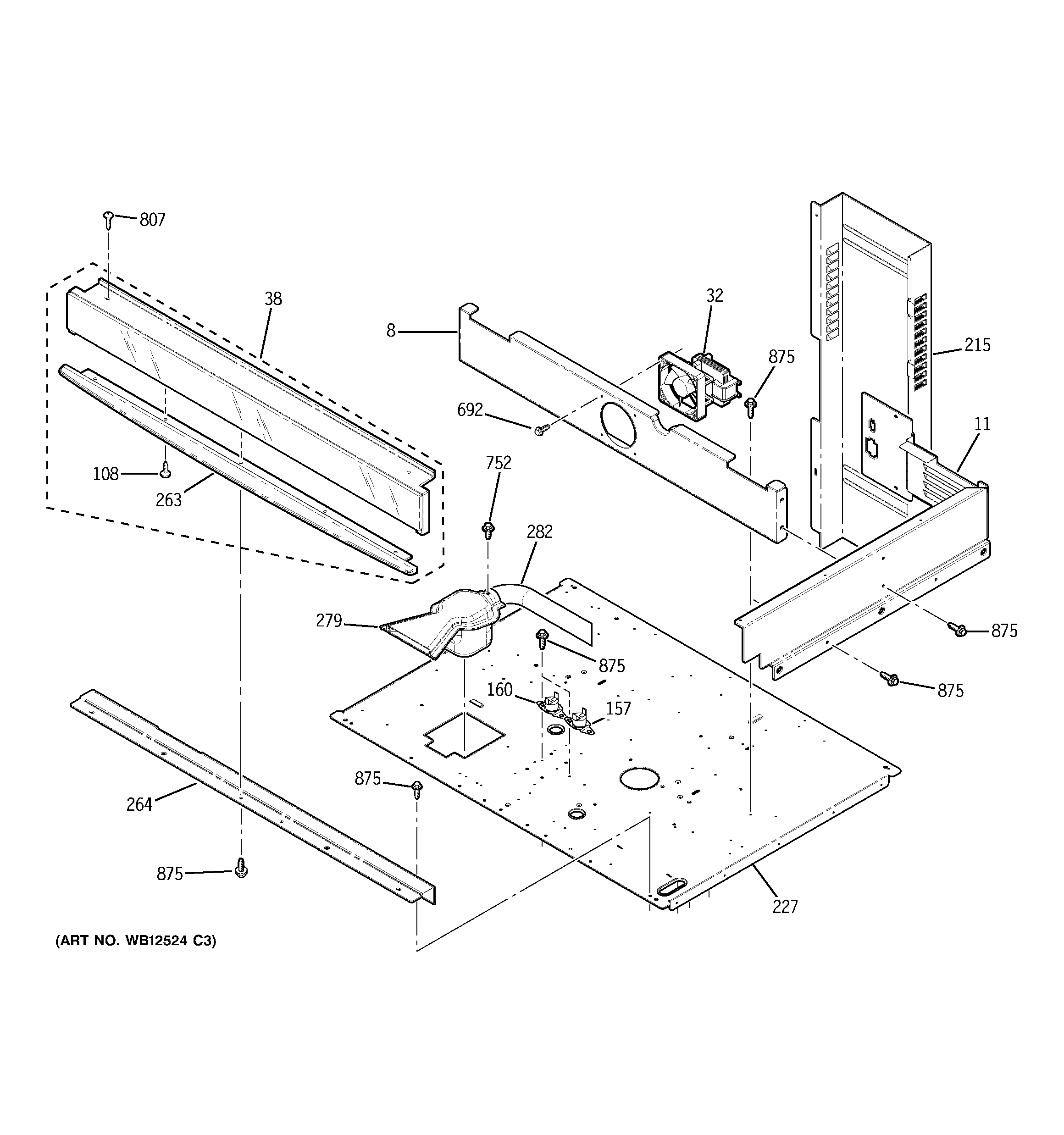 GE JT955BF1BB center spacer diagram