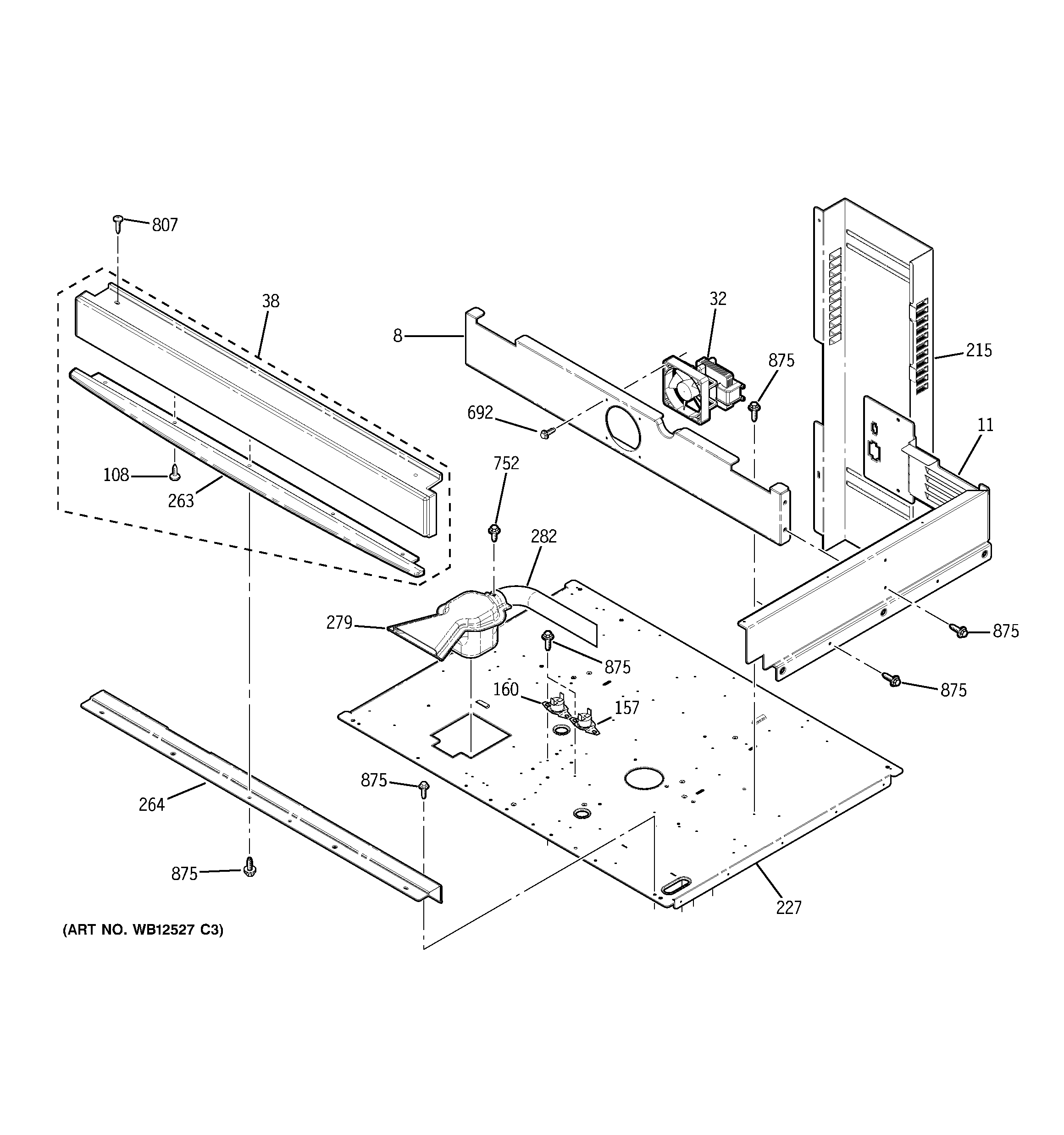 GE JT955SF1SS center spacer diagram