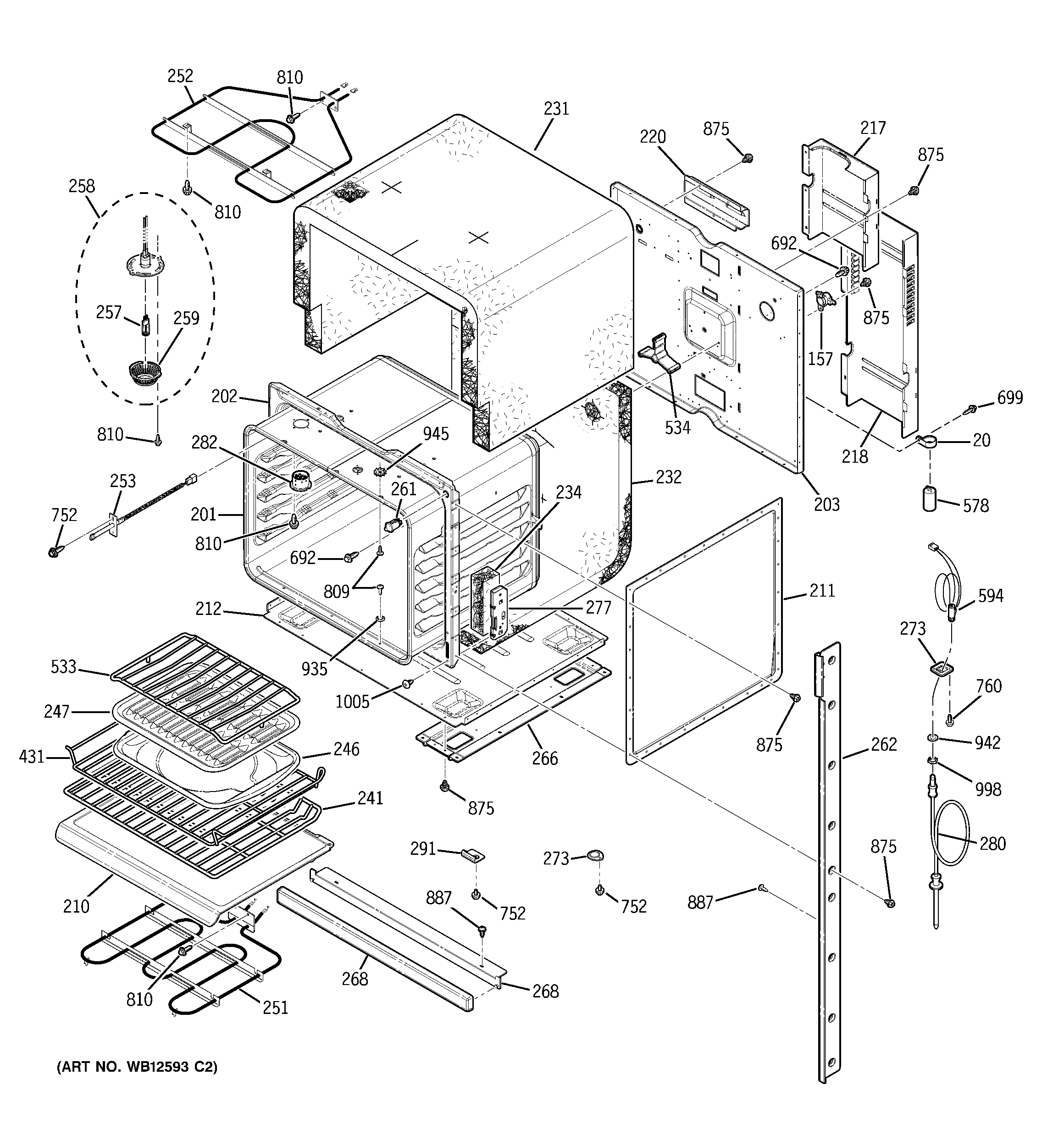 GE ZEK958WF1WW upper body diagram