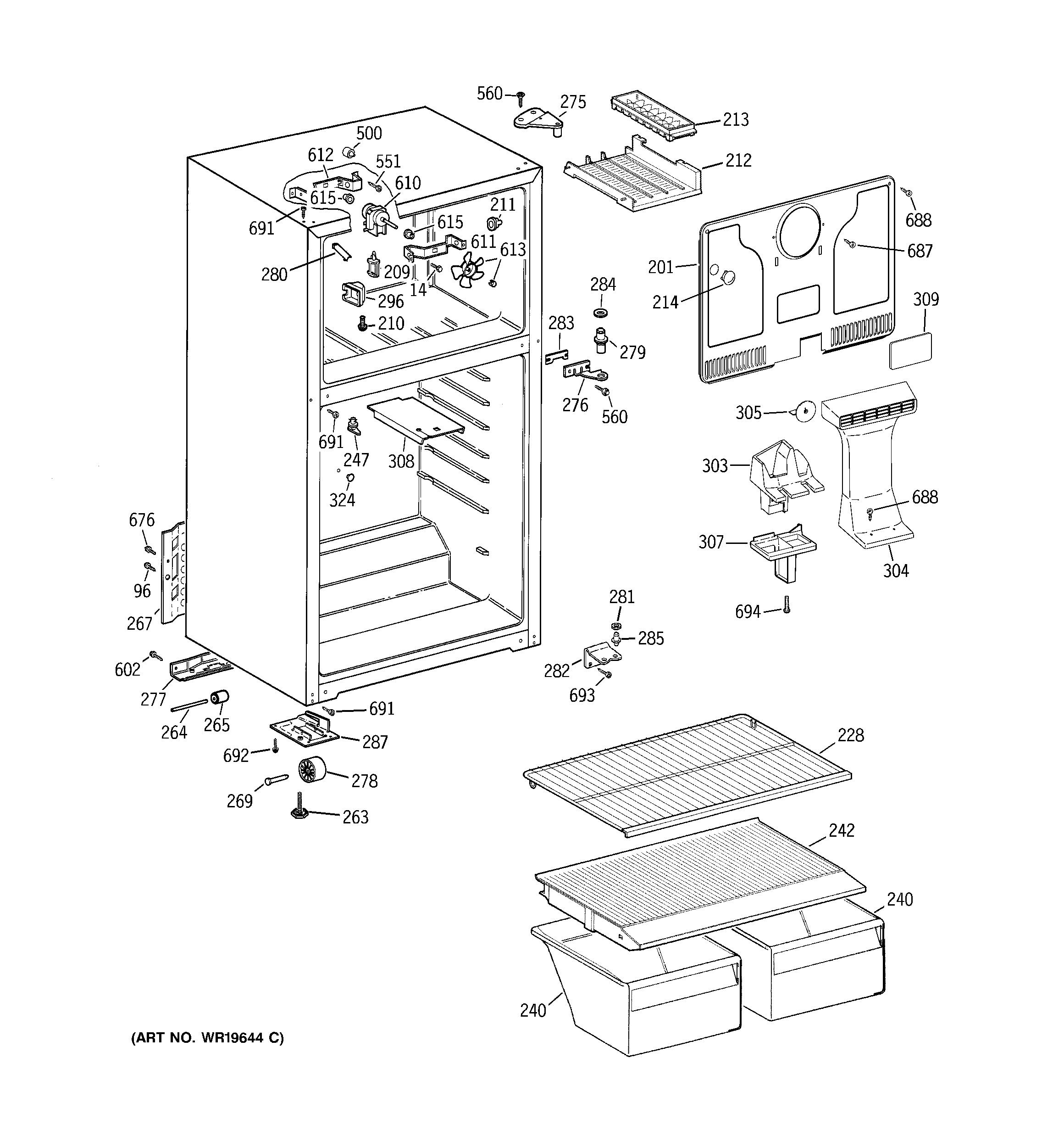GE GTS16BBSERCC cabinet diagram