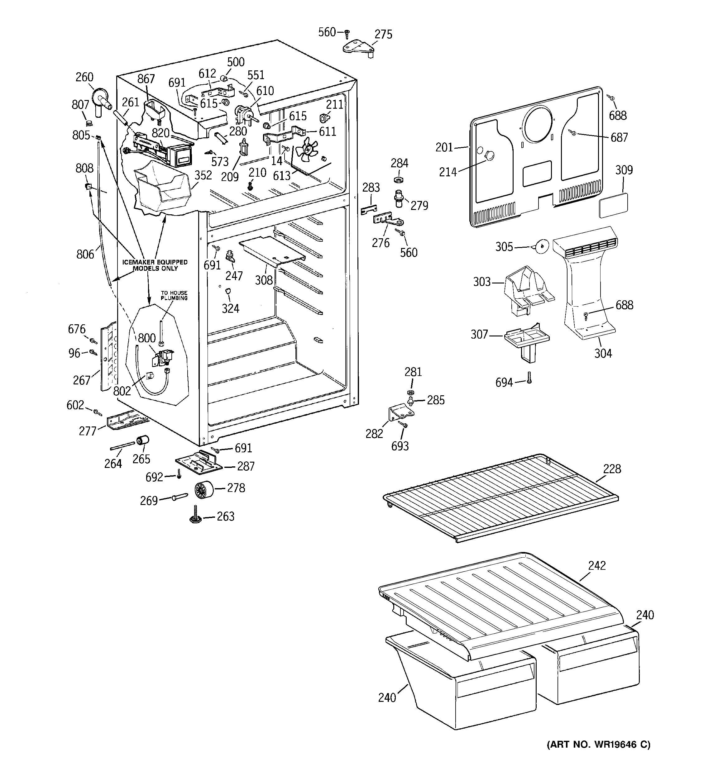 GE GTS17BCSERBB cabinet diagram