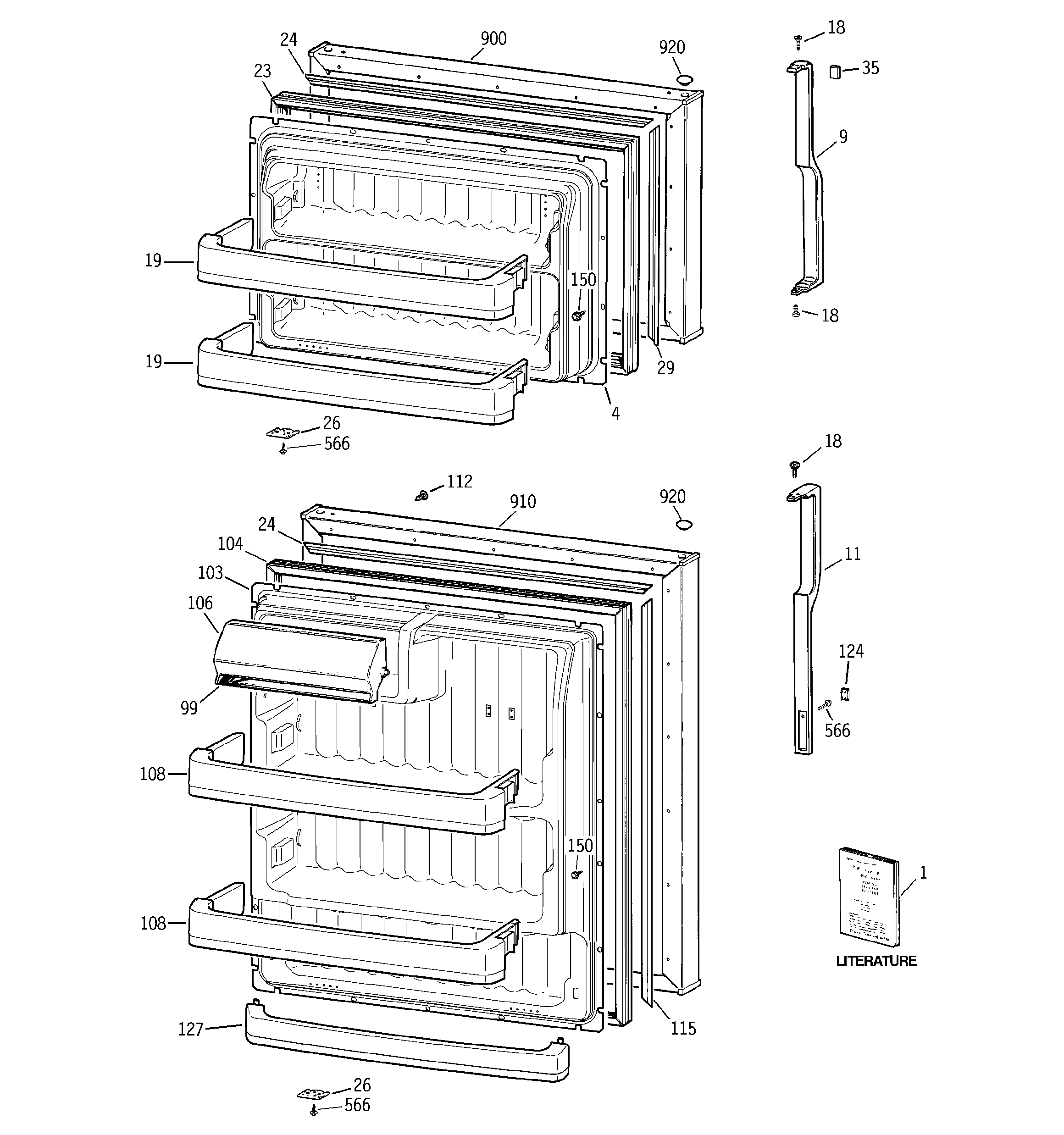 GE GTS18FBSERWW doors diagram