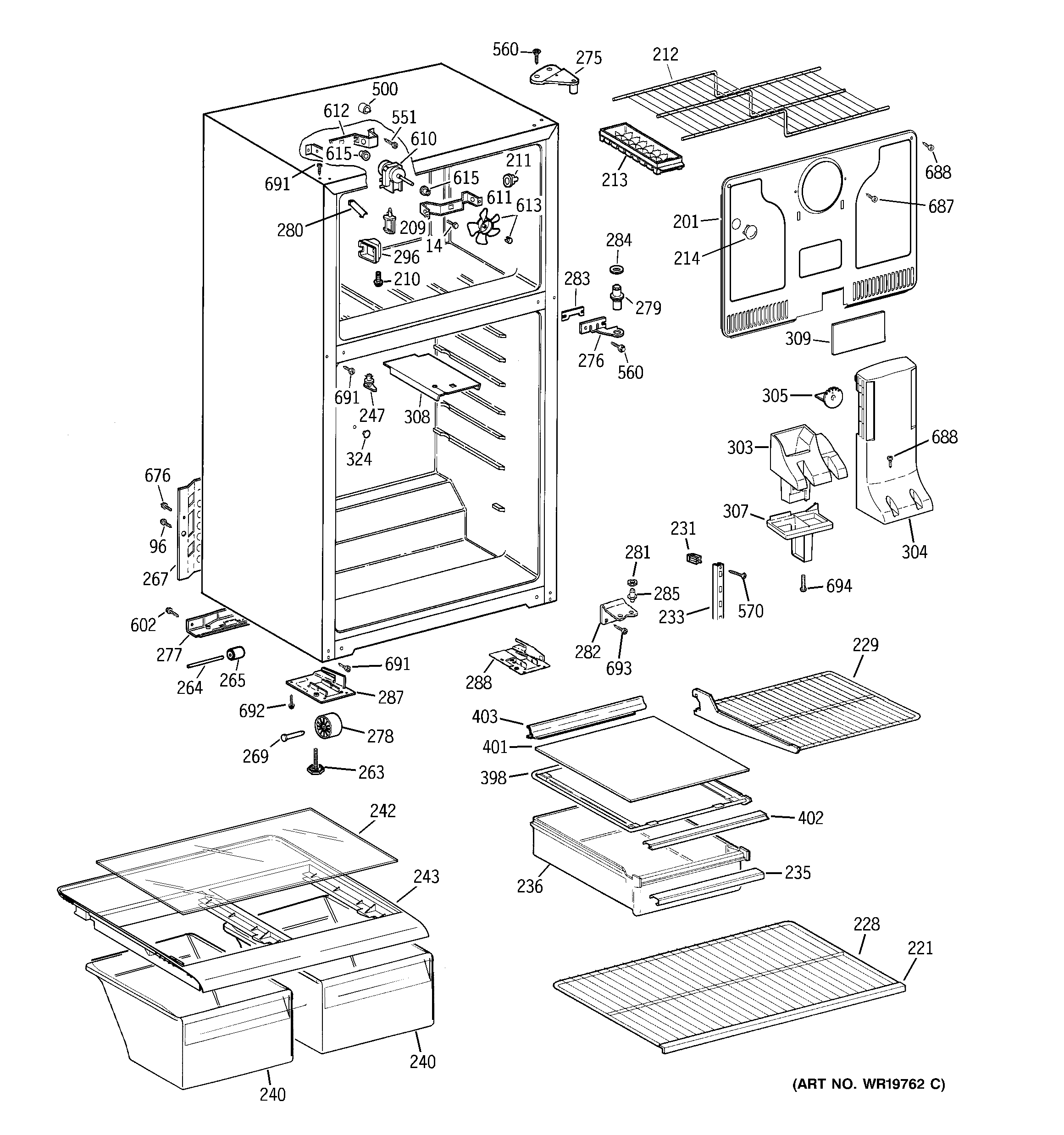 GE GTS18FBSERWW cabinet diagram