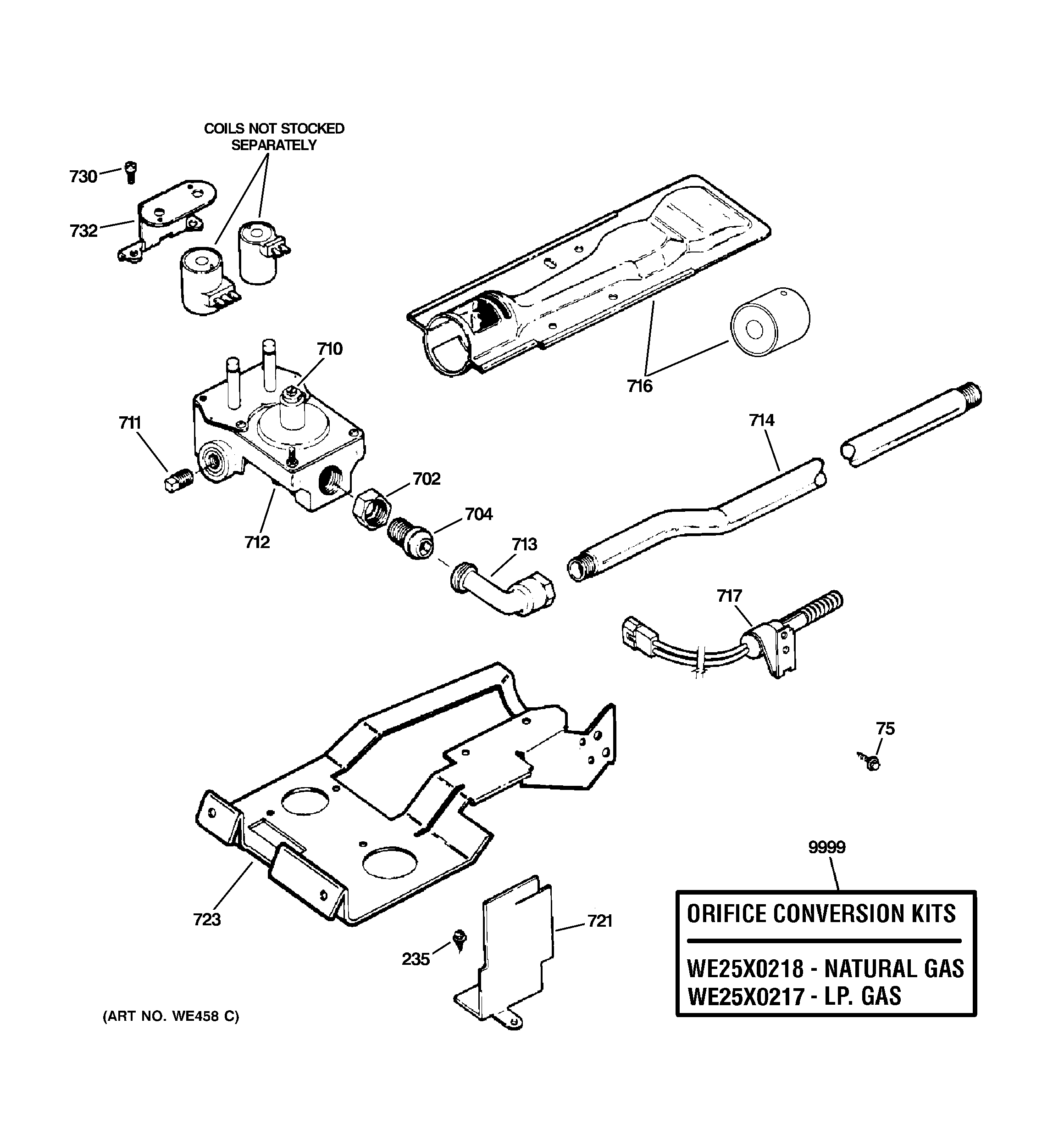 GE DISR333FT9WW gas valve & burner assembly diagram