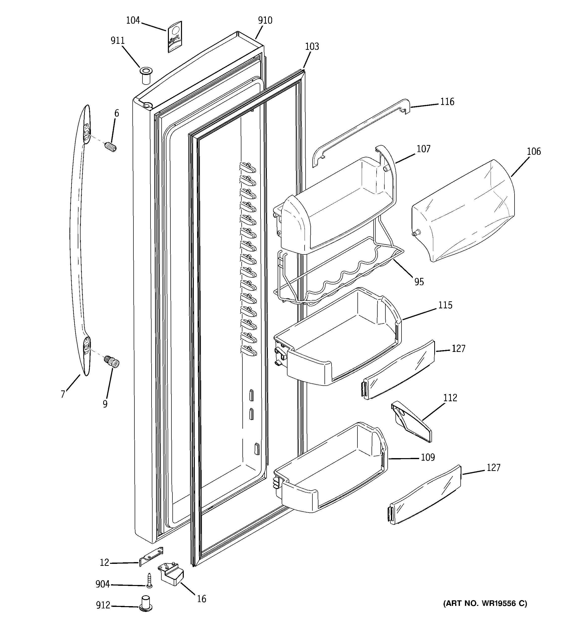 GE PSS23MSSASS fresh food door diagram