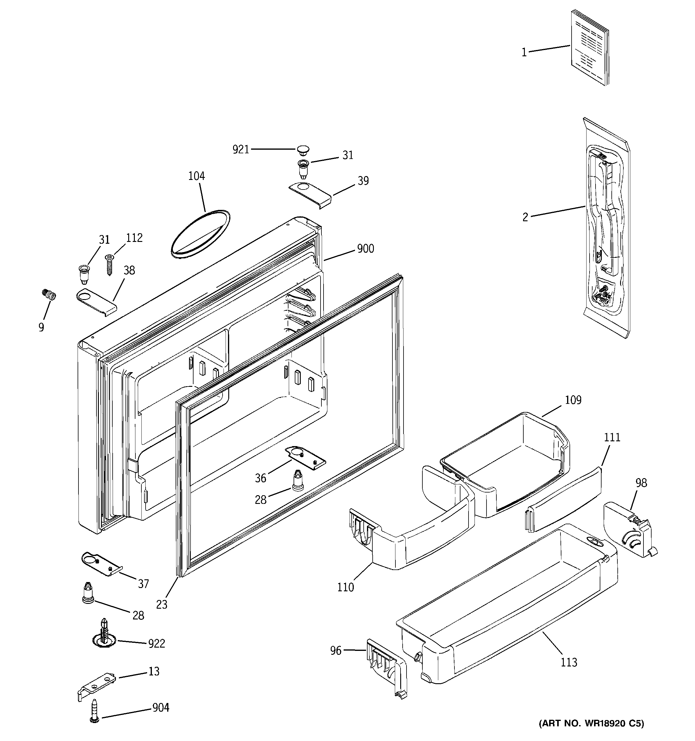 GE PTG22SBSARSS freezer door diagram